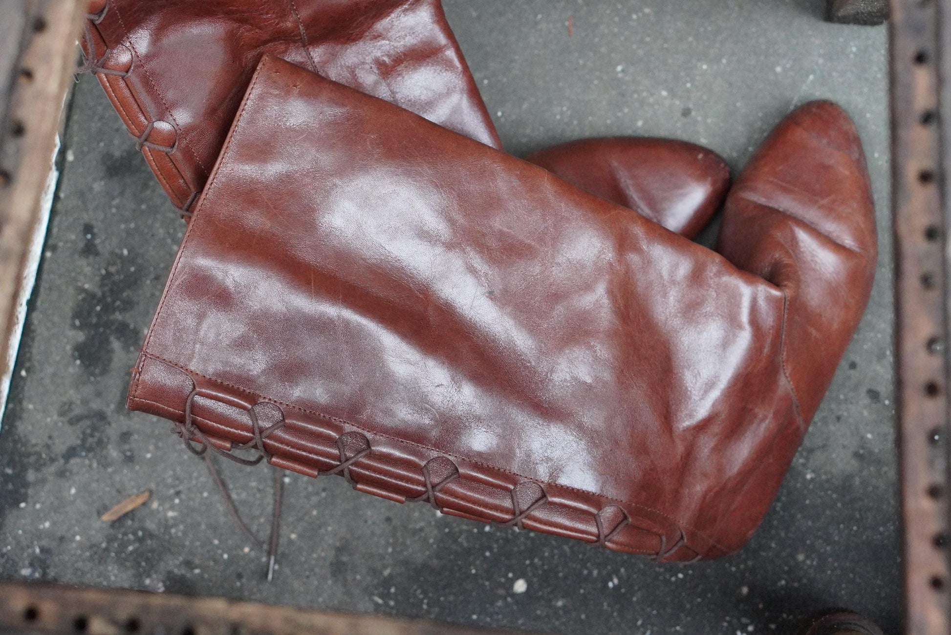 Vintage Brown Leather Slouch Boots, Lace Up Back, EU 37, Boho Pirate Style