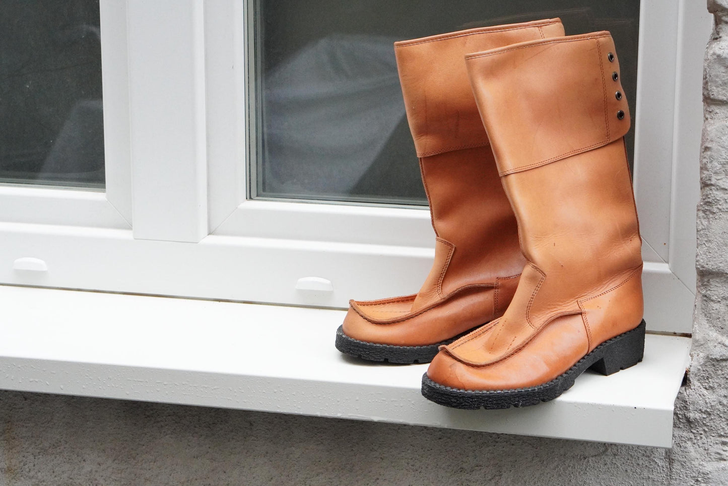 Vintage Tan Leather Moc Toe Tall Boots – 70s Nautical Style Size 37