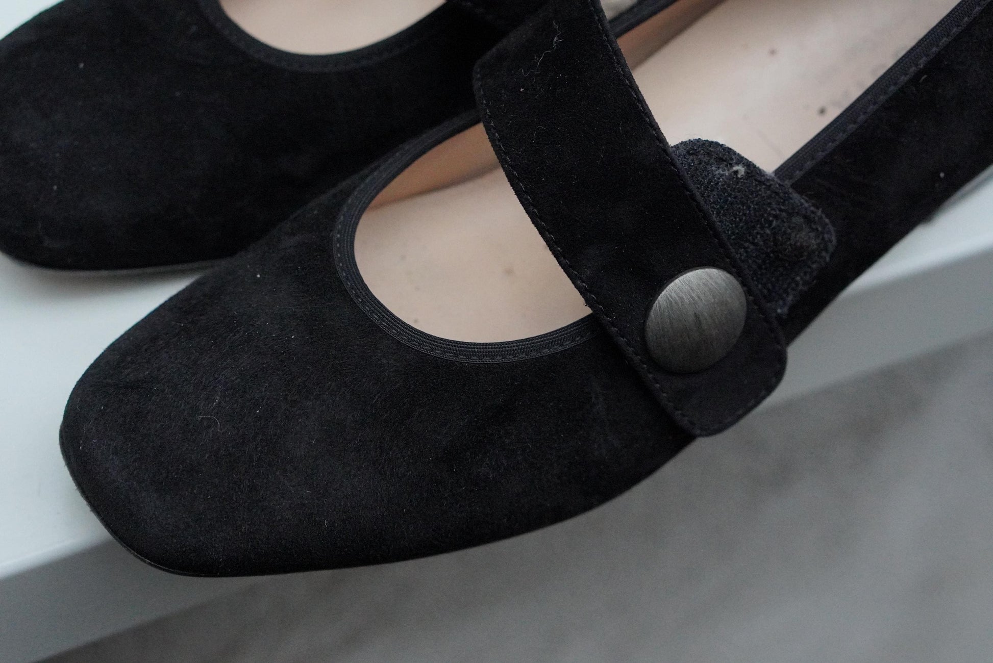 Black Suede Mary Jane Pumps: Square Toe Block Heel Shoes (UK 6)