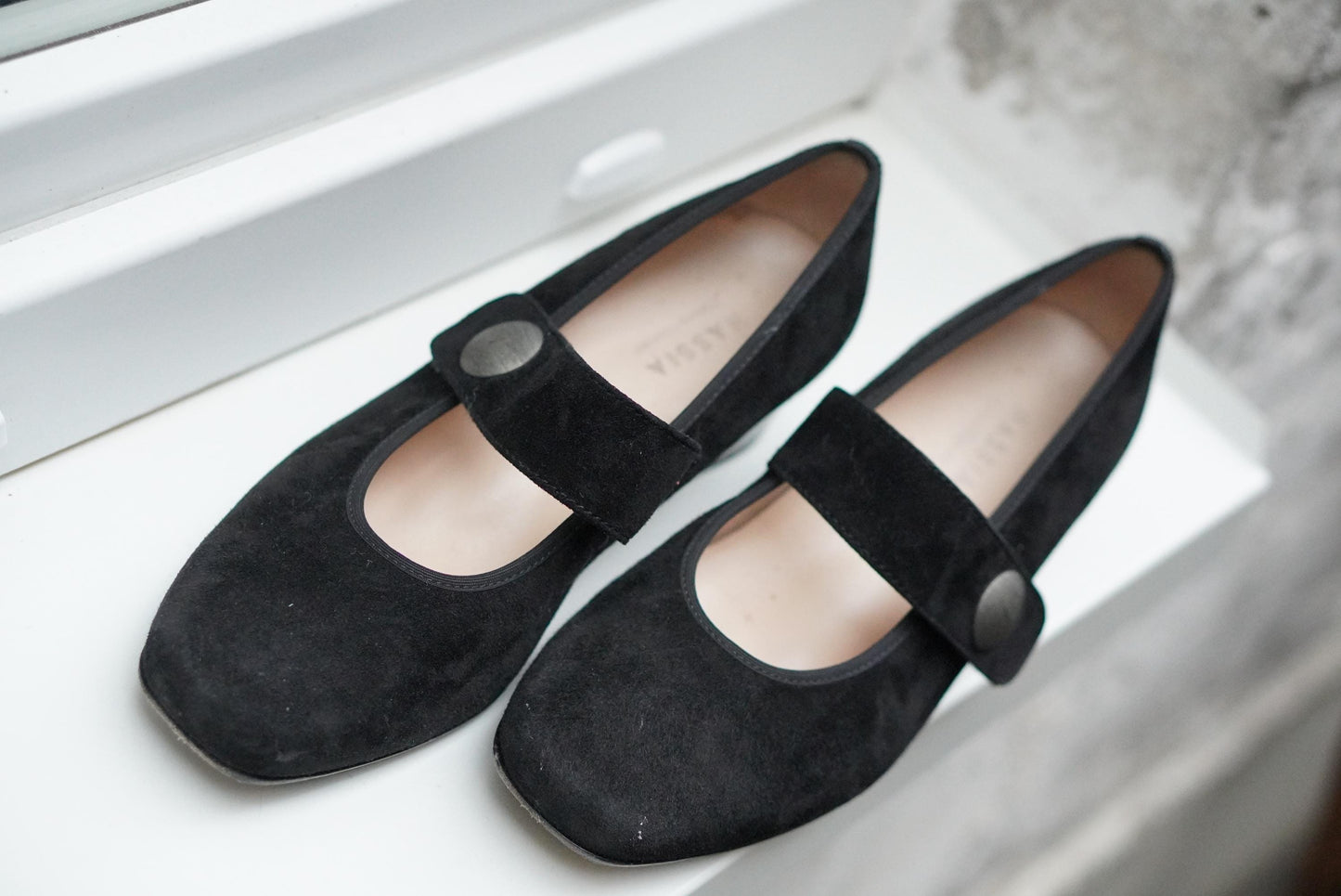Black Suede Mary Jane Pumps: Square Toe Block Heel Shoes (UK 6)