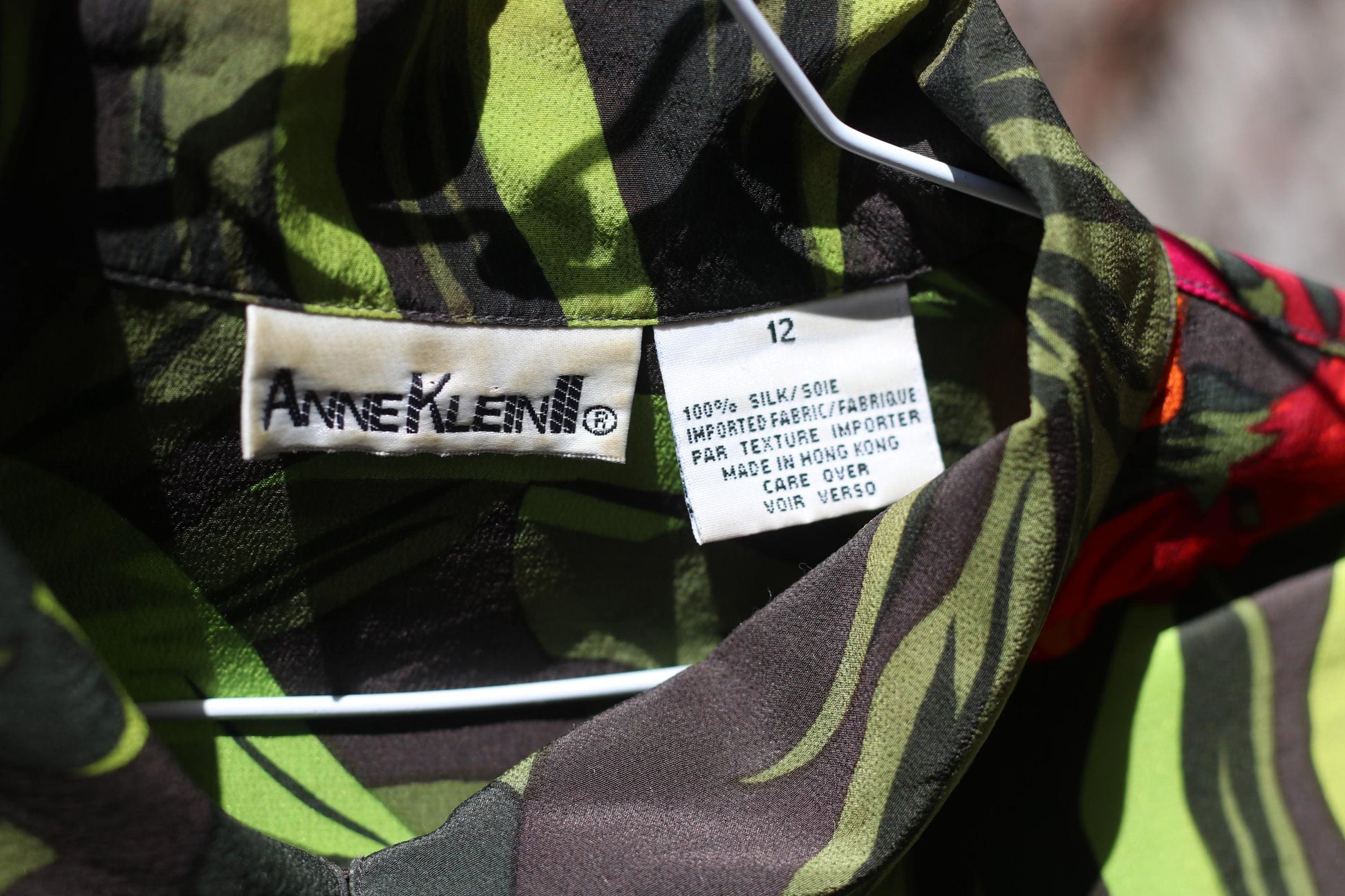 Vintage Anne Klein Silk Tropical Shirt| 90s Floral Button Down Short Sleeve Hawaiian Blouse