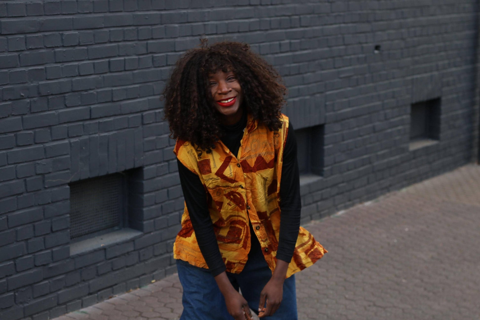 Vintage Print Vest Top Yellow Geometric Pattern Sleeveless Retro Art Vest
