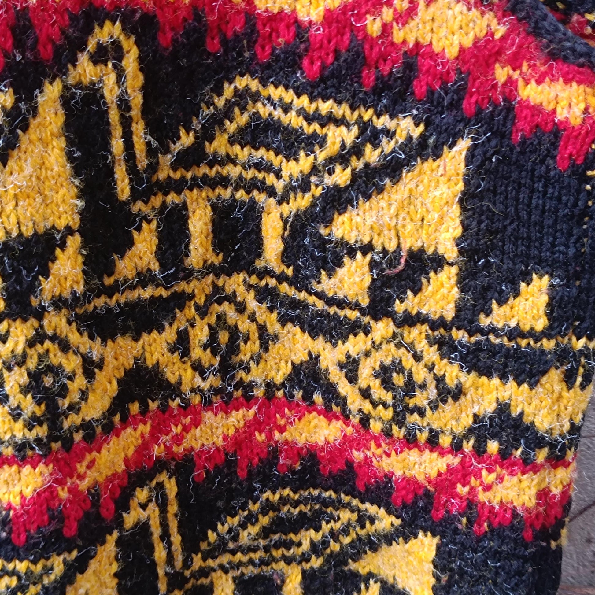 Vintage Handmade Knit Vest Bird Motif Yellow Red Black Boho Artisanal Sweater Tank