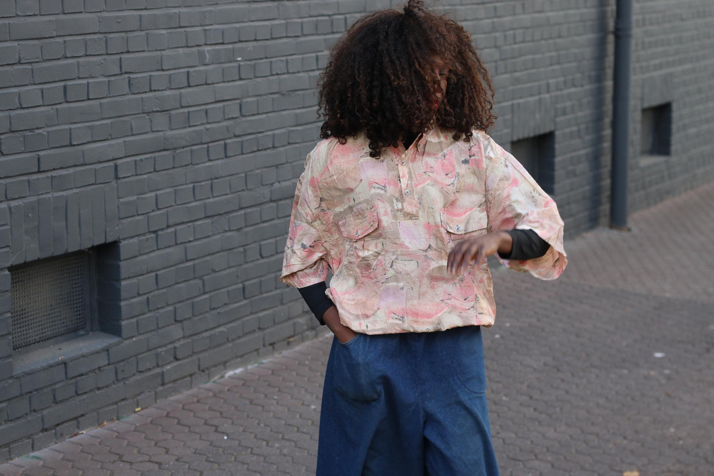 Vintage Silk Oversize Shirt Abstract Pattern Boho Loose Retro Blouse