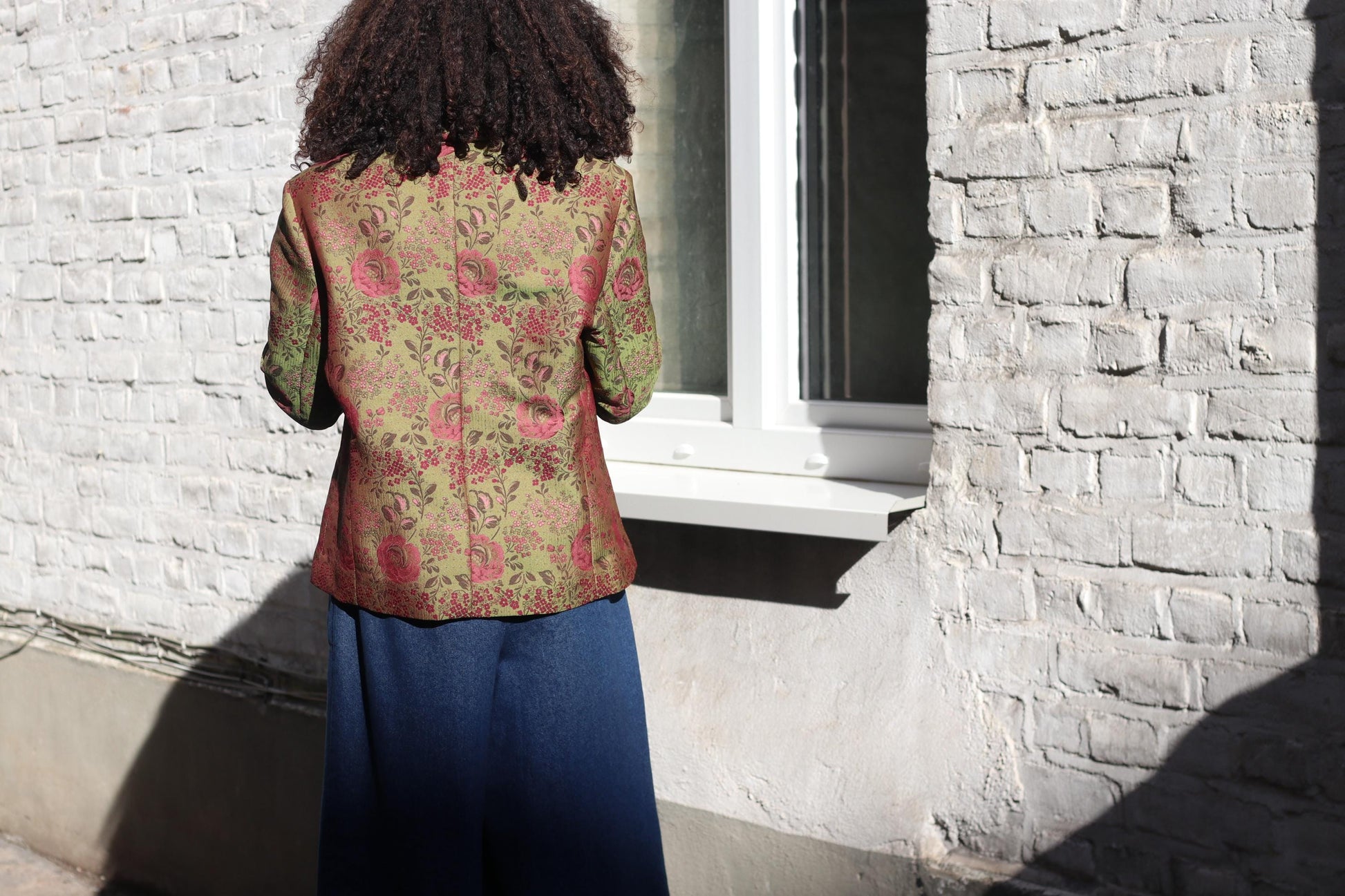 Handmade Vintage Brocade Blazer Floral Cropped Jacket Structured Retro