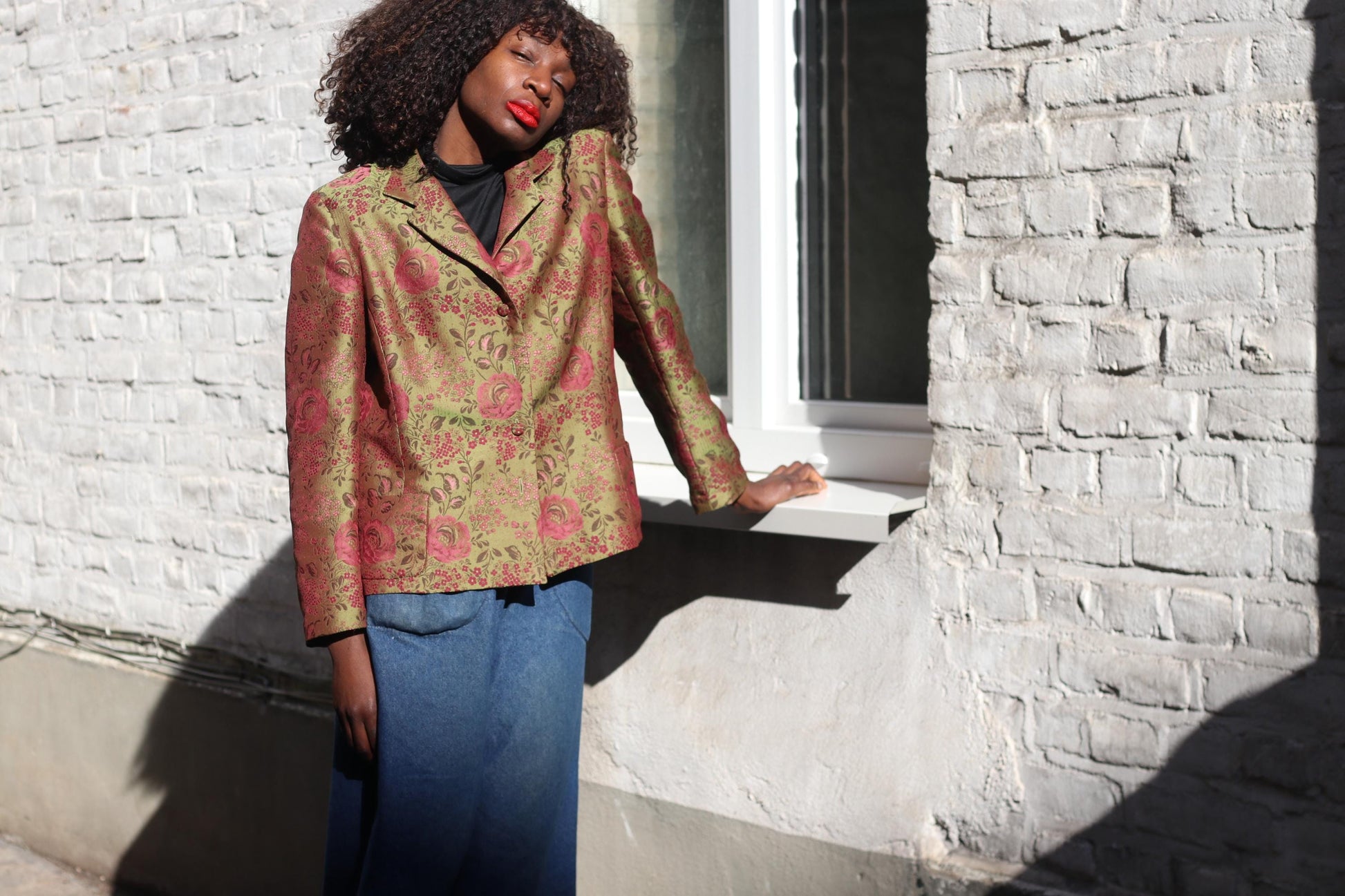 Handmade Vintage Brocade Blazer Floral Cropped Jacket Structured Retro