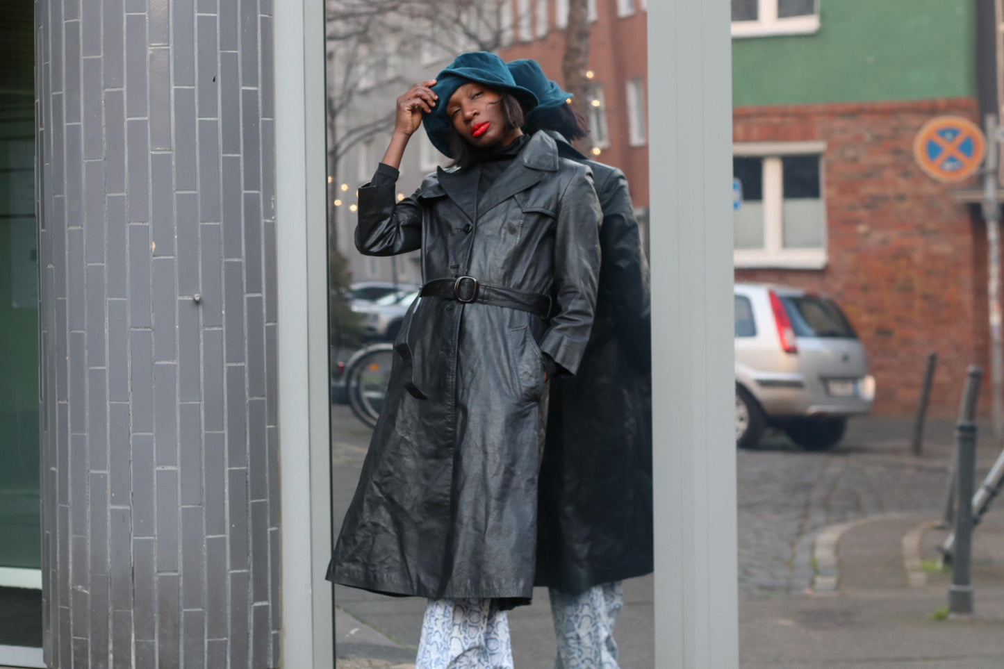 Vintage Black Leather Trench Coat| 90s Belted Long Jacket Minimalist Boho