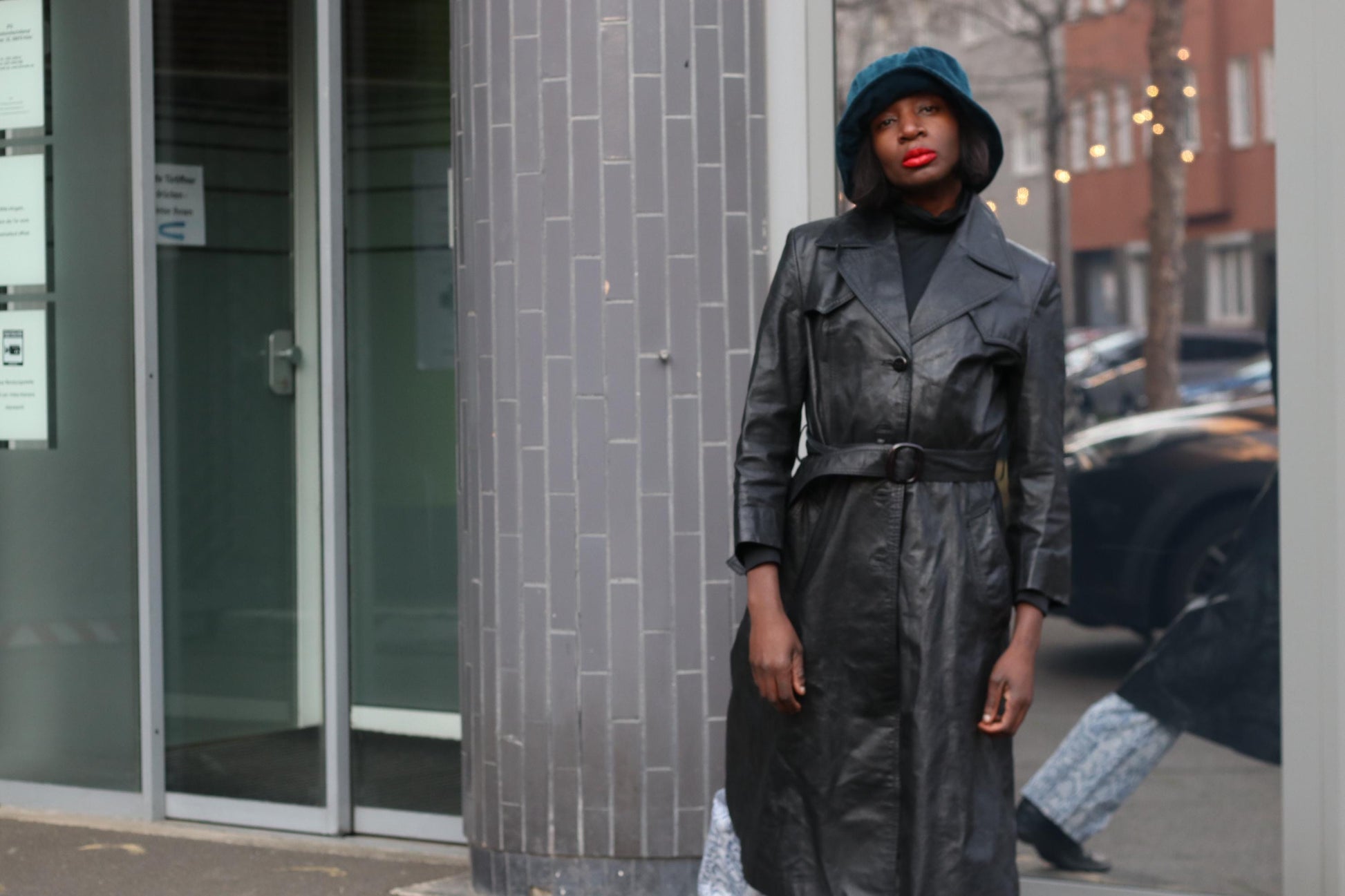 Vintage Black Leather Trench Coat| 90s Belted Long Jacket Minimalist Boho