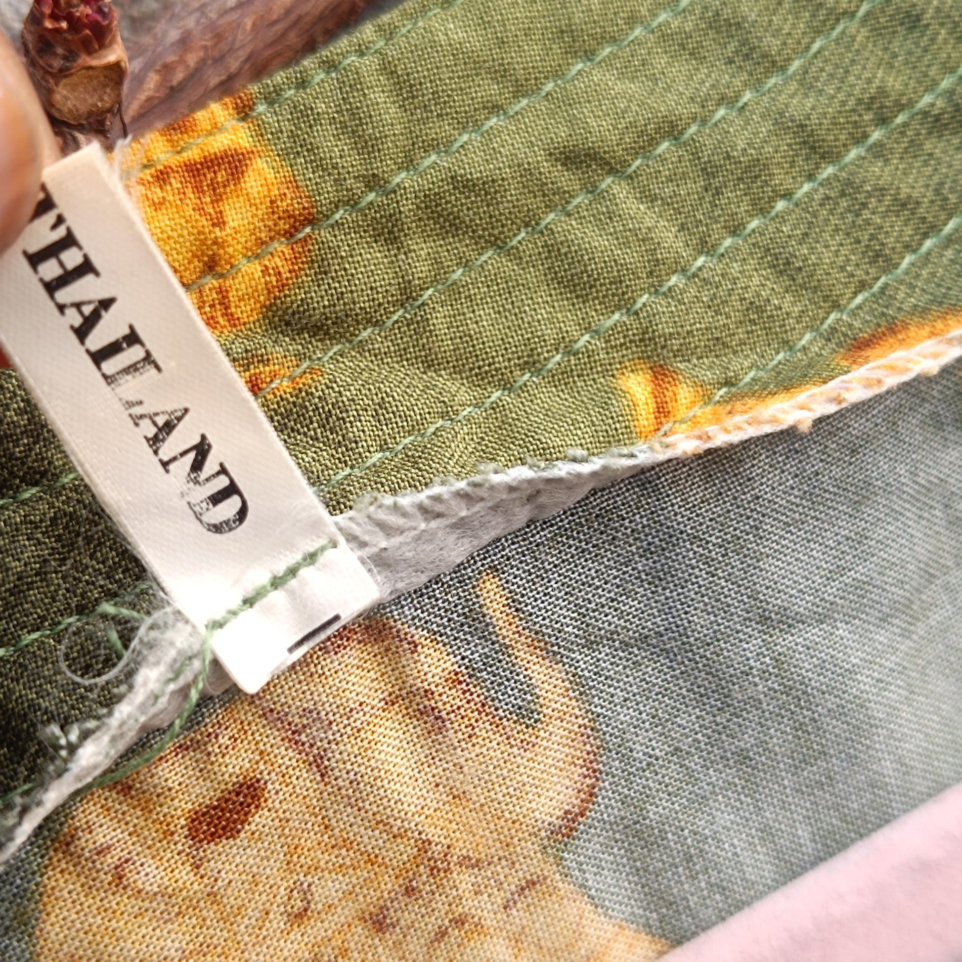 Elephant Print Top Green Gold Bohemian Festival Shirt Vintage Style Thai Blouse