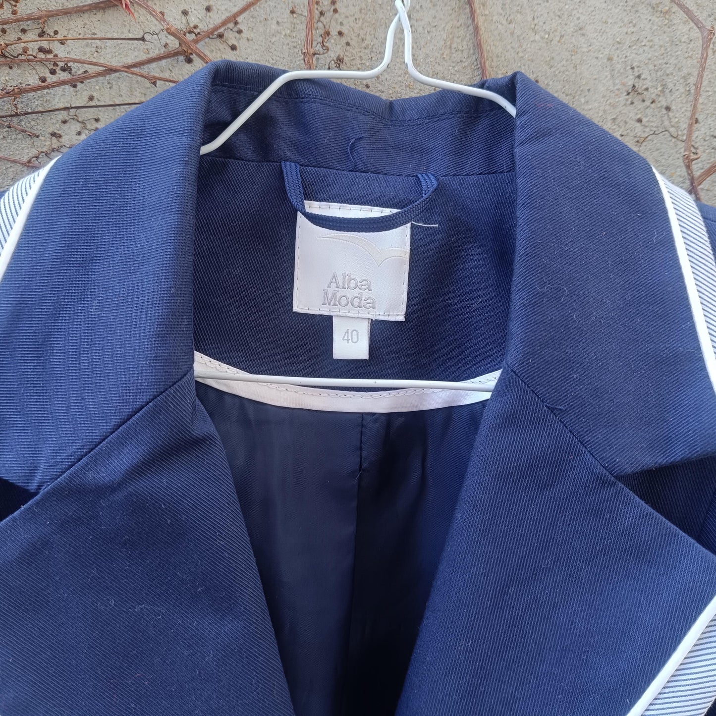 Vintage Navy Cotton Blazer Contrast Trim Tailored Jacket Minimal Chic