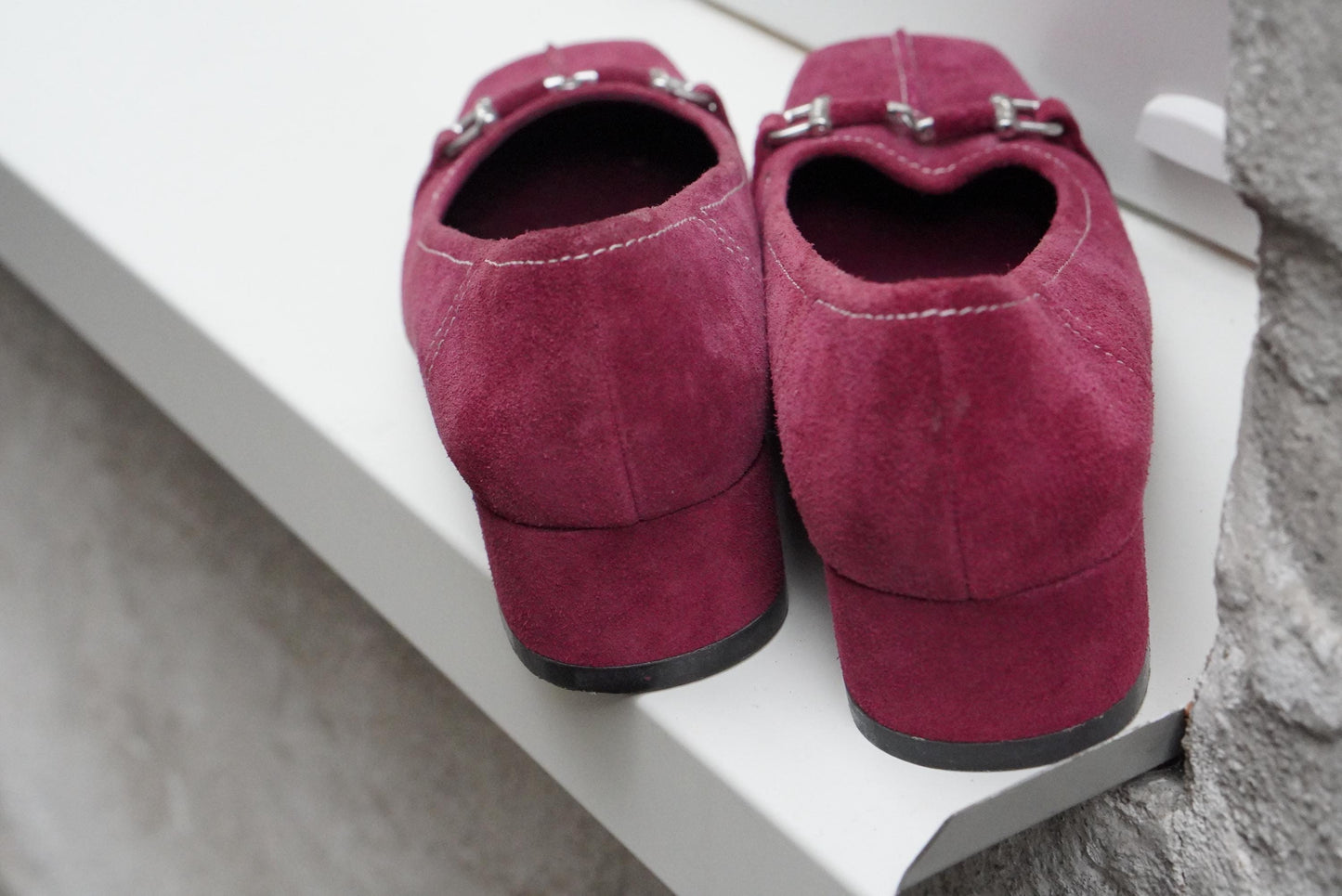 Vintage Magenta Pink Suede Heels| Square Toe Block Pumps| Genuine Leather Fuchsia Size 38