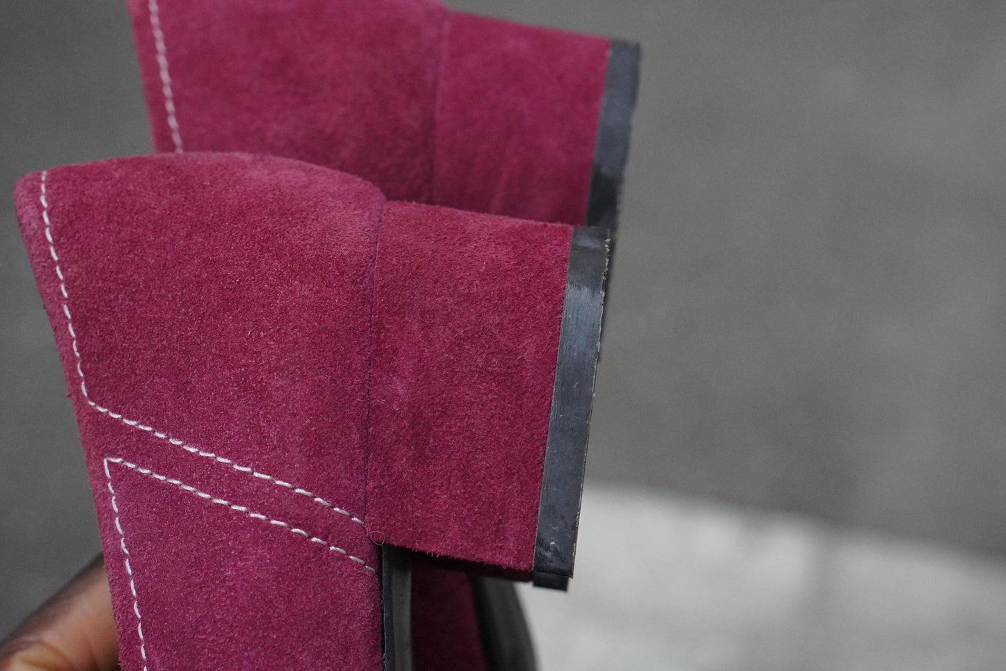 Vintage Magenta Pink Suede Heels| Square Toe Block Pumps| Genuine Leather Fuchsia Size 38