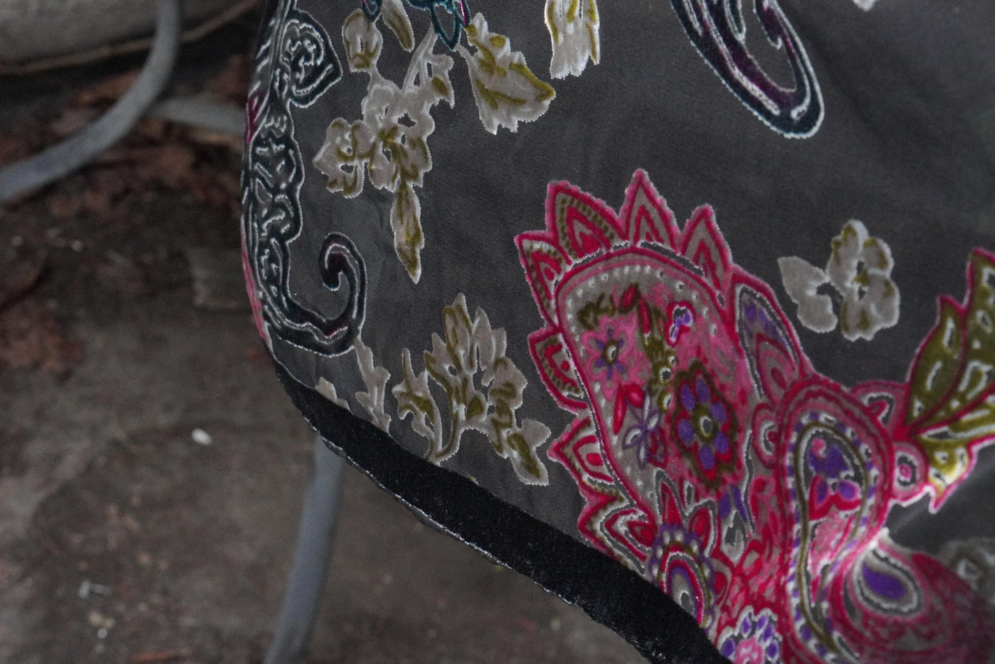 Vintage Devoré Velvet Scarf Silk Mix Paisley Shawl Magenta Black Sheer Wrap Boho