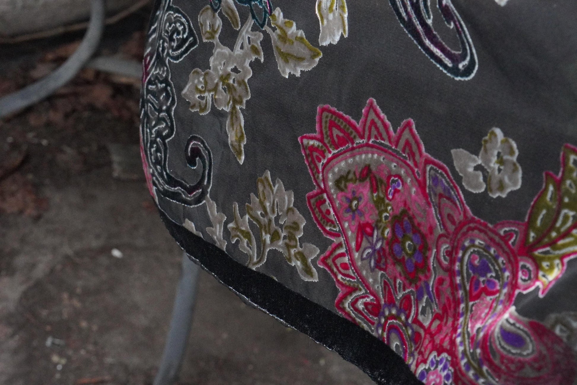 Vintage Devoré Velvet Scarf Silk Mix Paisley Shawl Magenta Black Sheer Wrap Boho