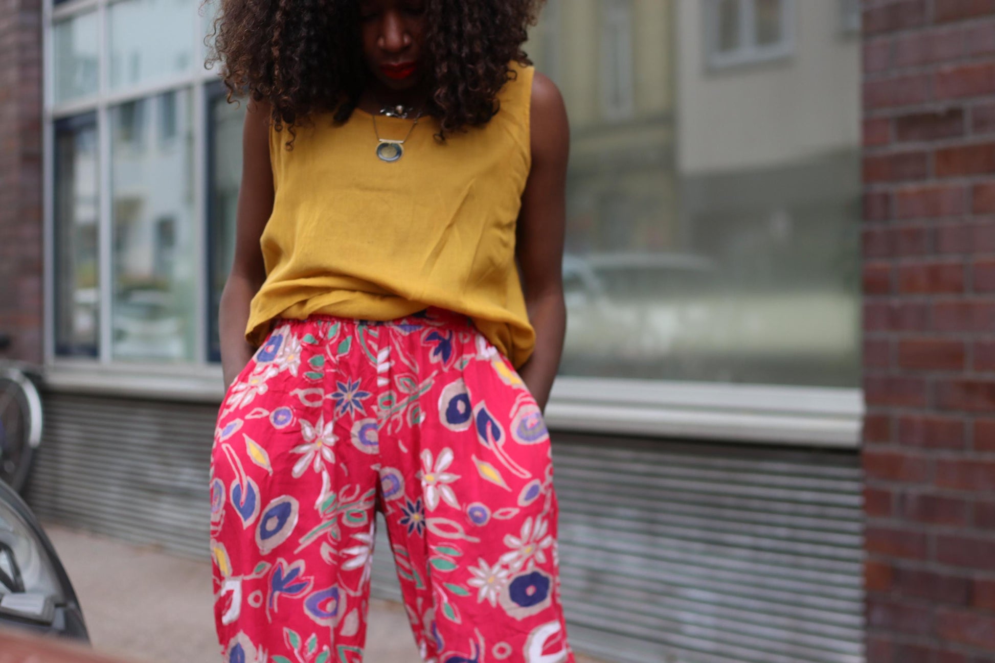 Vintage Pink Floral Trousers| Boho Summer Elasticated High Waist Wide Leg Pants Relaxed Fit