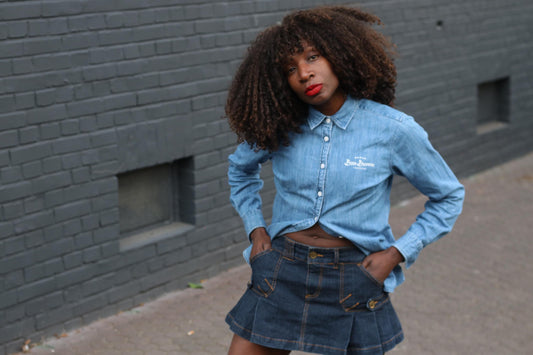 Denim Pleated Mini Skirt Low Rise Y2K Style Cargo Pockets Dark Wash Size S 36