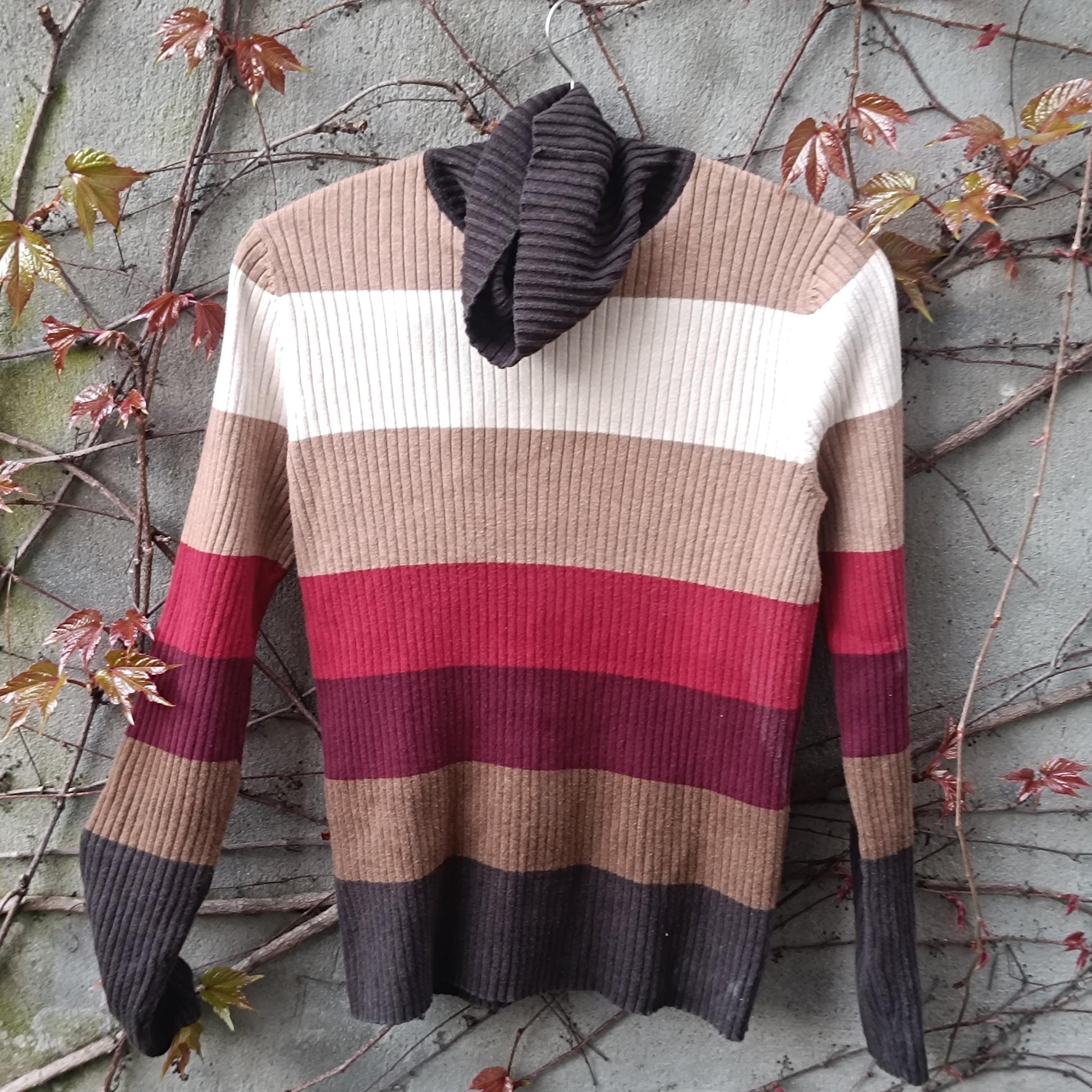 Striped Vintage Turtleneck Sweater 90s Earth Tone Knit Jumper Retro Striped Top
