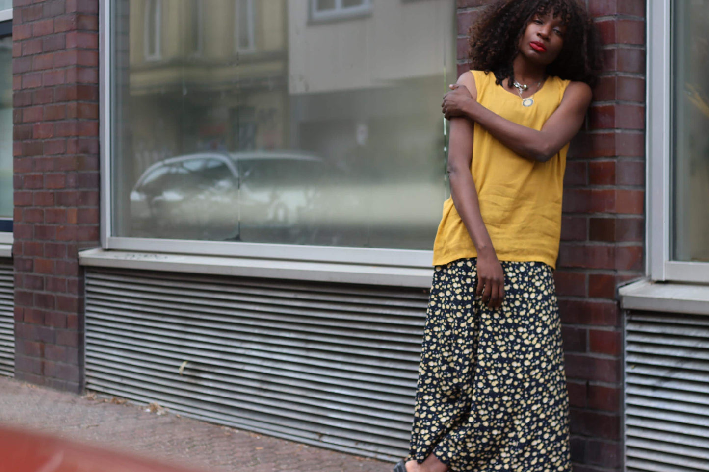 Vintage Floral Maxi Skirt Black and Yellow Ditsy Print 90s Boho High Waist Summer
