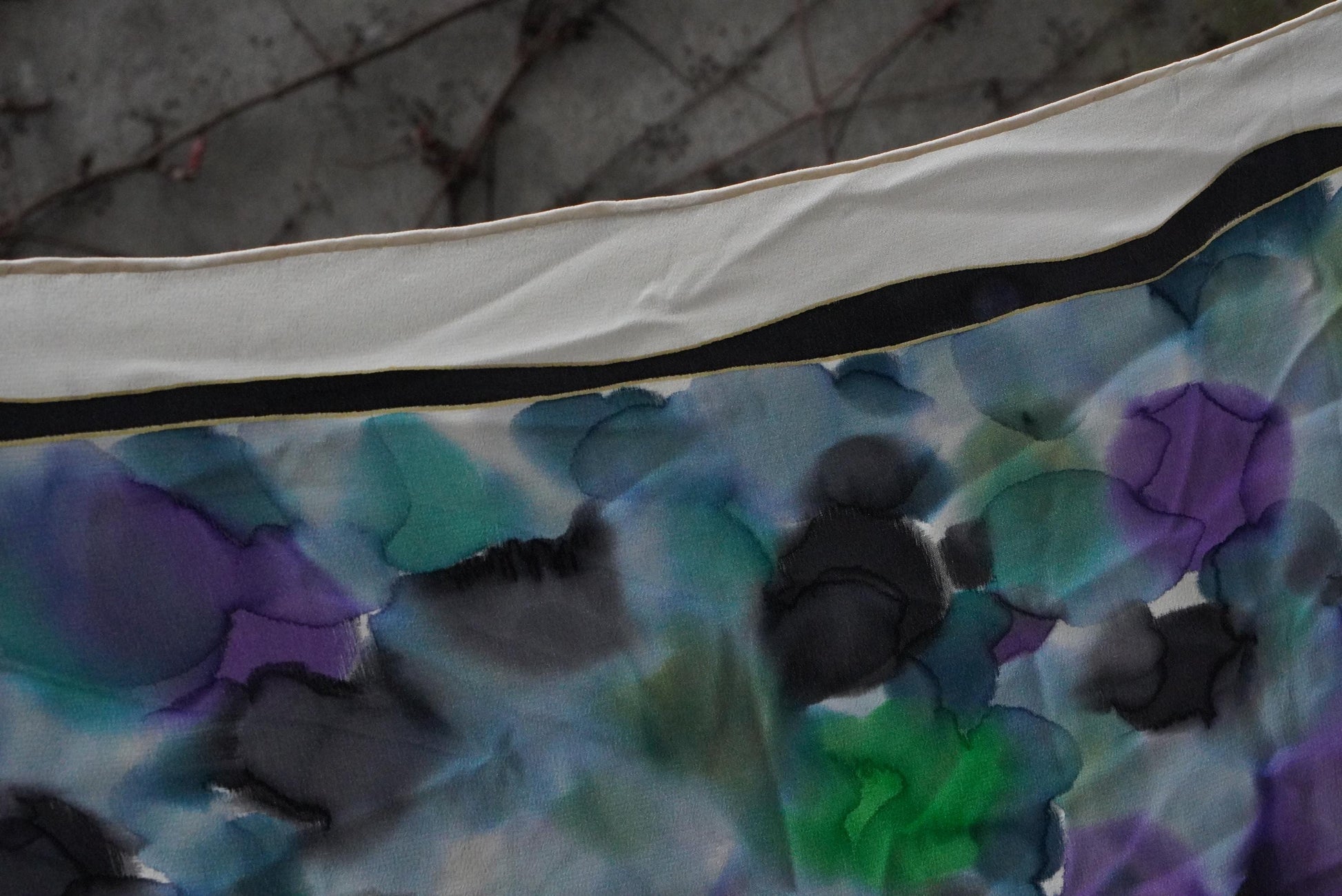 Vintage Hand Painted Silk Scarf Violet Green Abstract Floral Large Square Neck Head