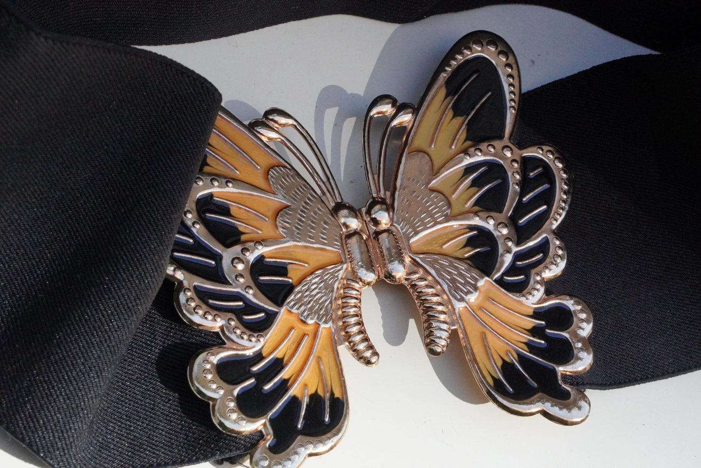 Butterfly Belt Vintage 80s Cinch Waist Elastic Gold Animal Buckle Statement Wide