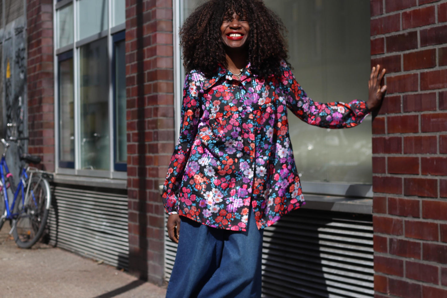 Vintage 70s Floral Blouse Long Sleeve Dagger Collar Retro Print Shirt Top S M