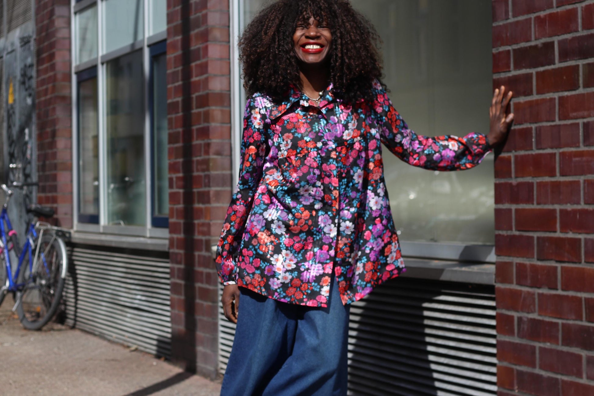 Vintage 70s Floral Blouse Long Sleeve Dagger Collar Retro Print Shirt Top S M