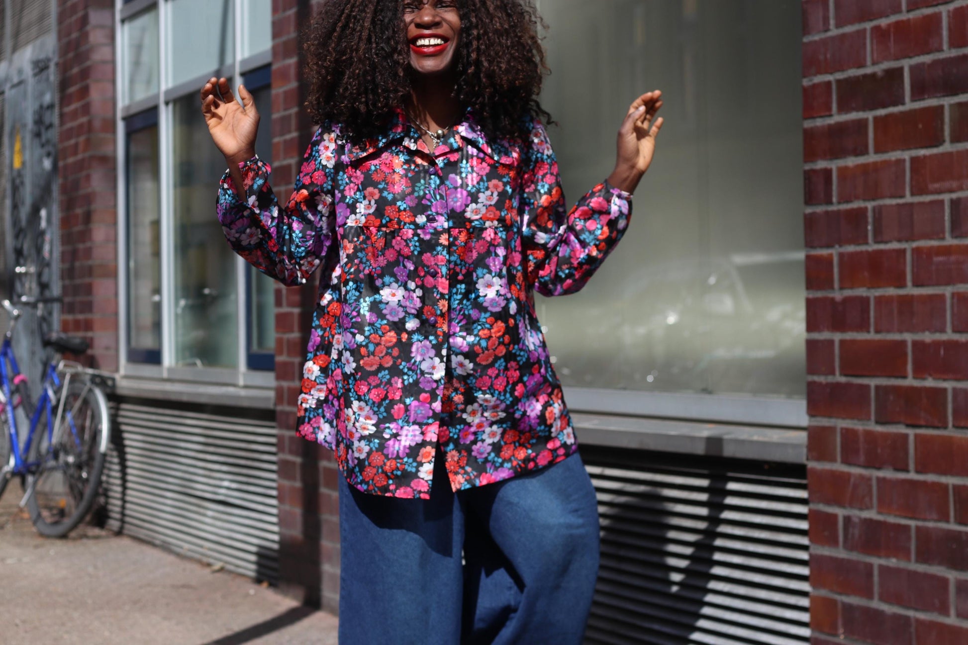 Vintage 70s Floral Blouse Long Sleeve Dagger Collar Retro Print Shirt Top S M