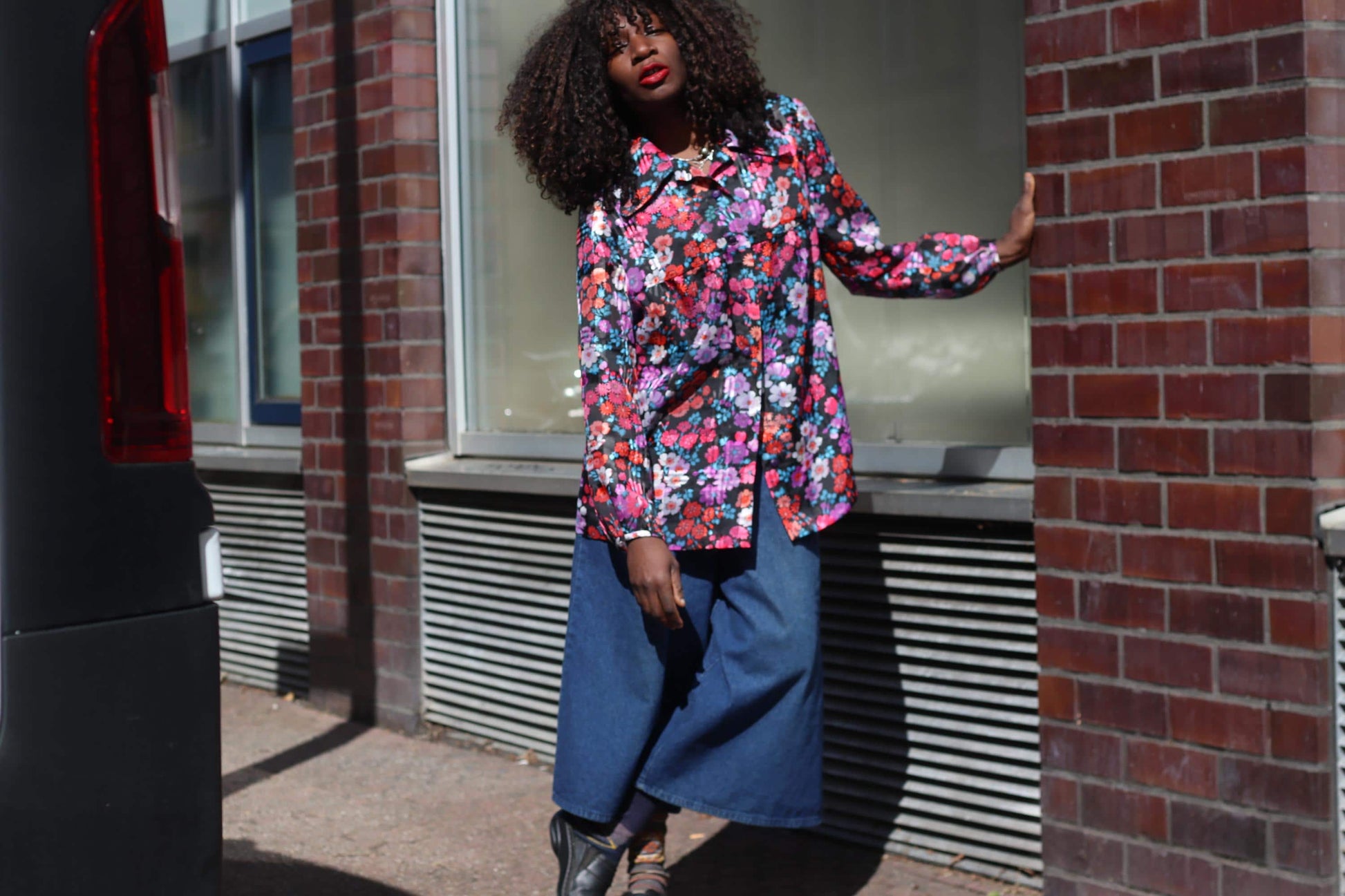 Vintage 70s Floral Blouse Long Sleeve Dagger Collar Retro Print Shirt Top S M