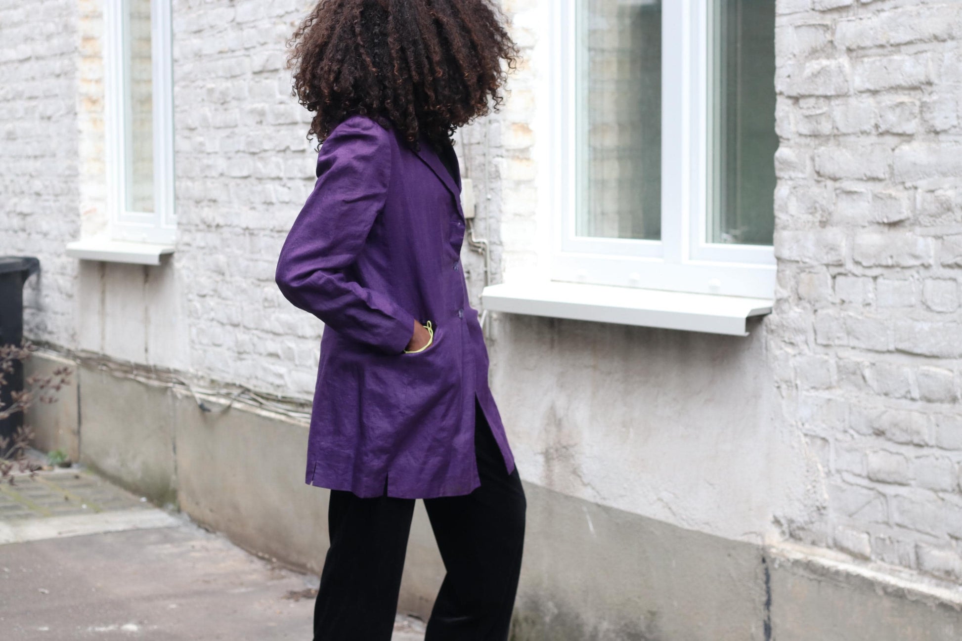 Purple Linen Blazer Vintage Italian 100% Lino Jacket Longline Oversized Summer Coat