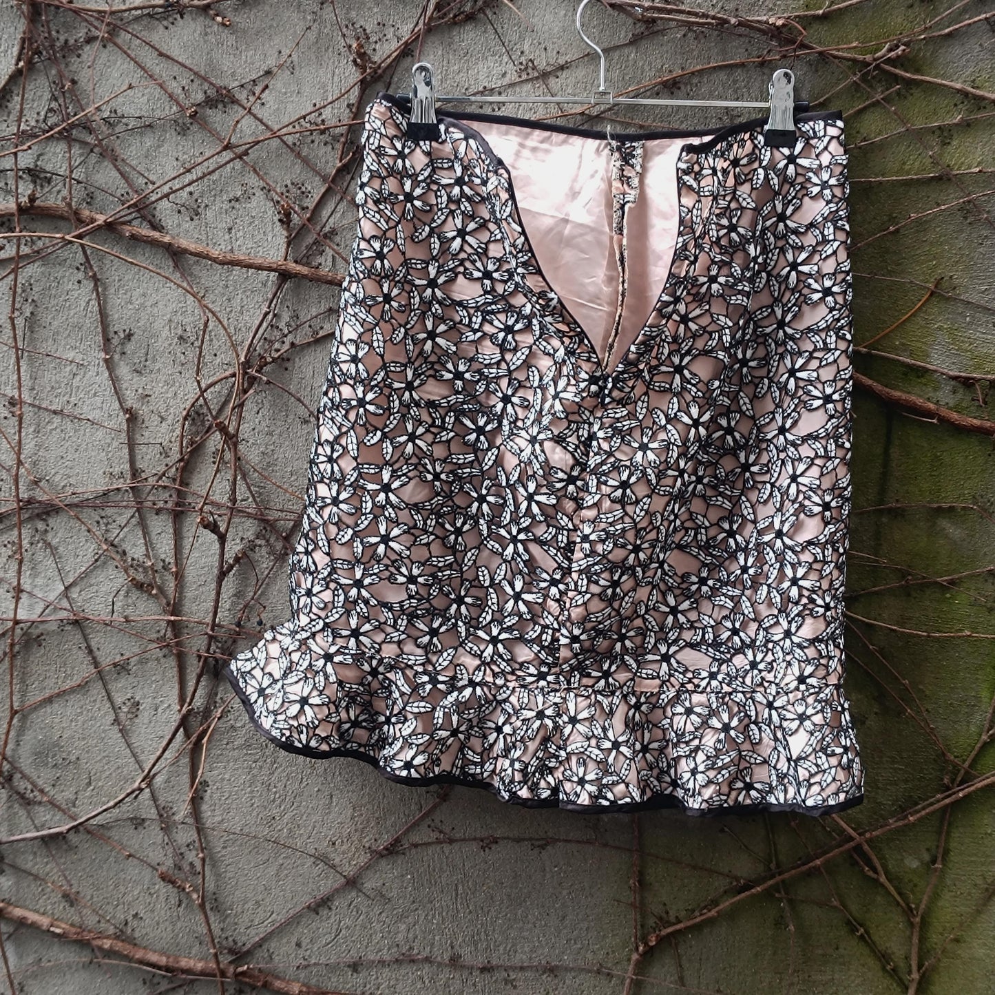 Vintage Merletti Floral Lace Mini Skirt| 90s Romantic Ruffle Hem Skirt Size S