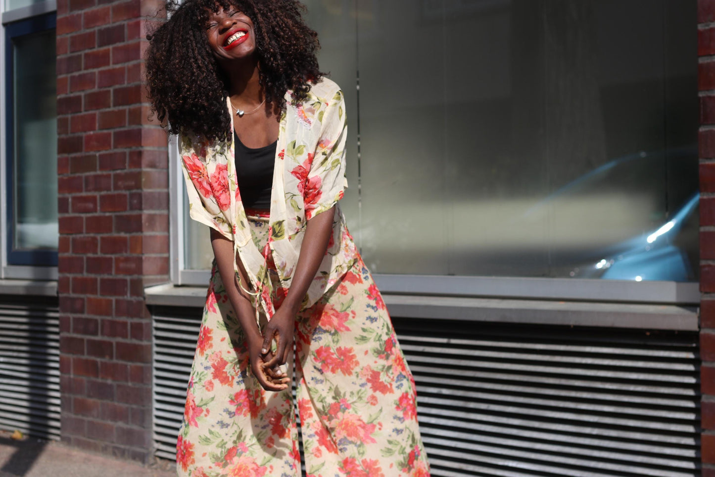 Vintage Floral Wrap Top| 90s Rose Print Sheer Blouse Cream Red Short Sleeve