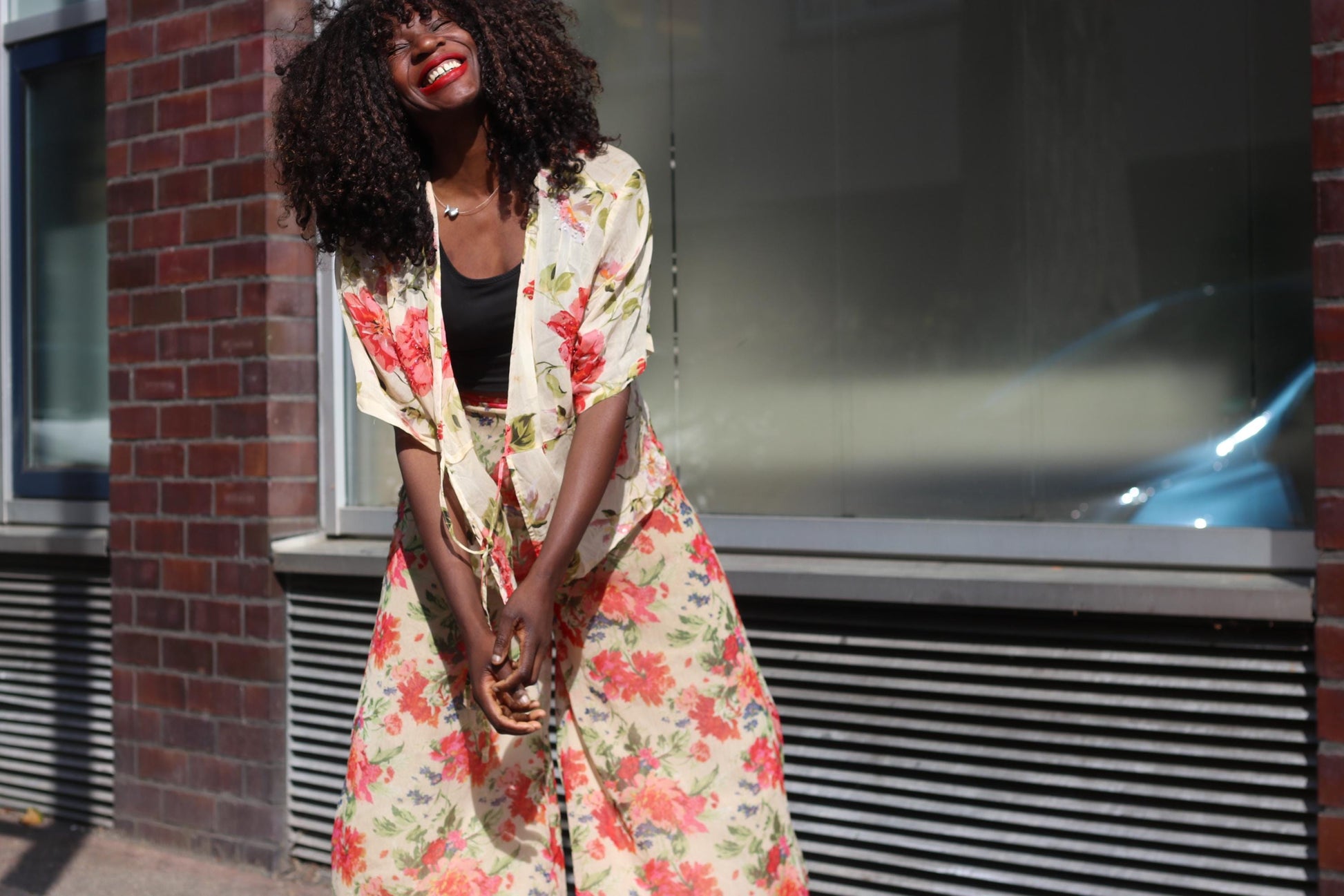 Vintage Floral Wrap Top| 90s Rose Print Sheer Blouse Cream Red Short Sleeve