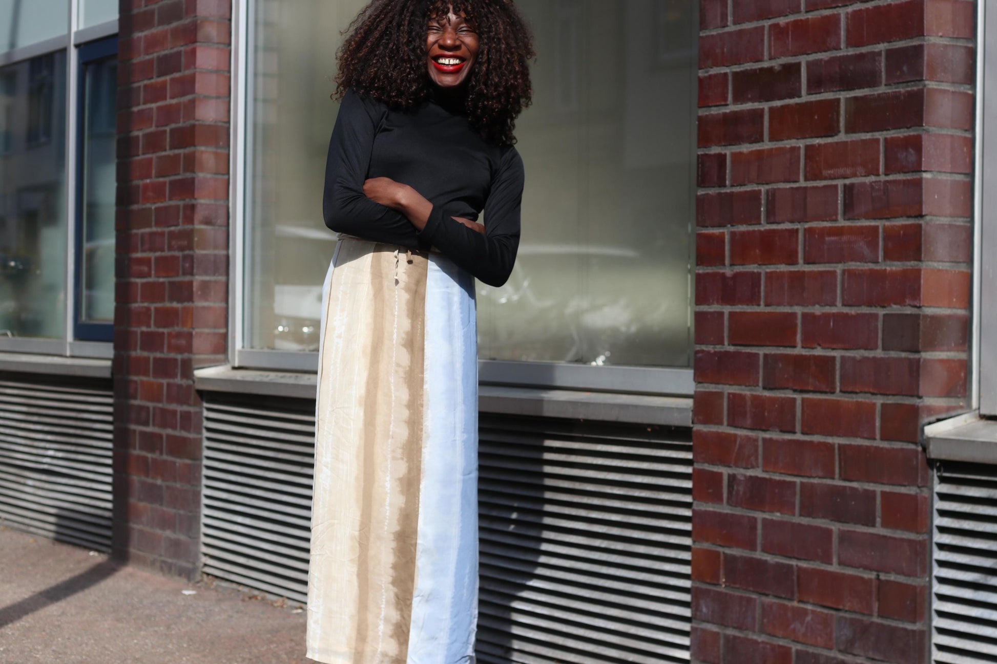 Vintage Maxi Skirt Blue Beige Boho Tie Dye Skirt Size M