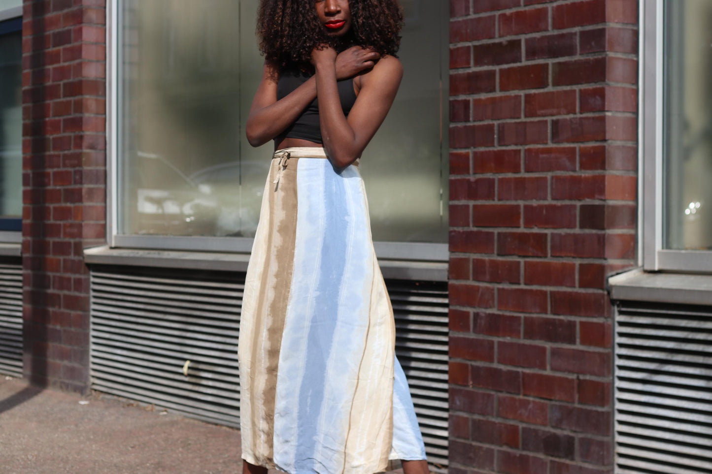 Vintage Maxi Skirt Blue Beige Boho Tie Dye Skirt Size M