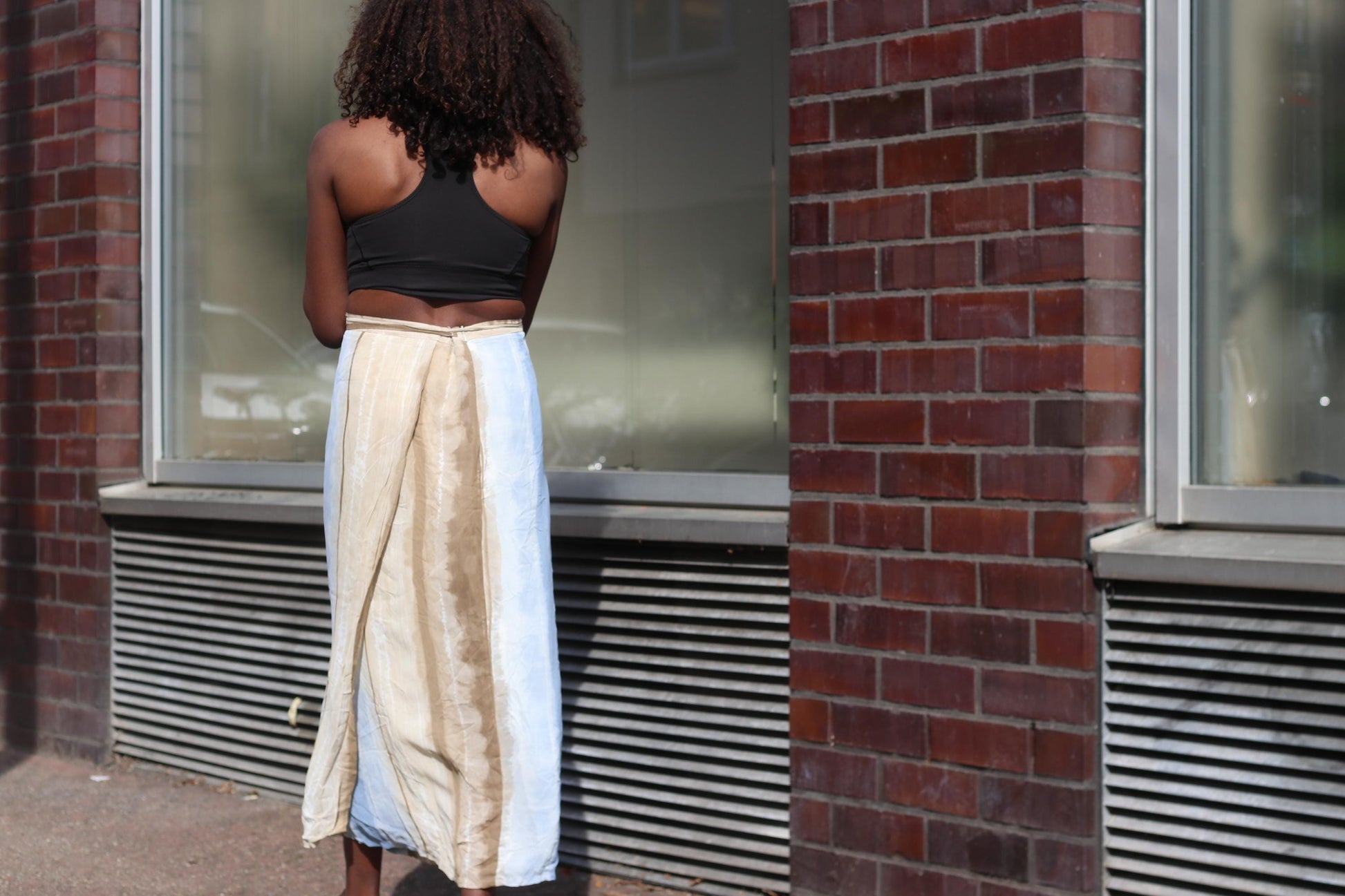 Vintage Maxi Skirt Blue Beige Boho Tie Dye Skirt Size M
