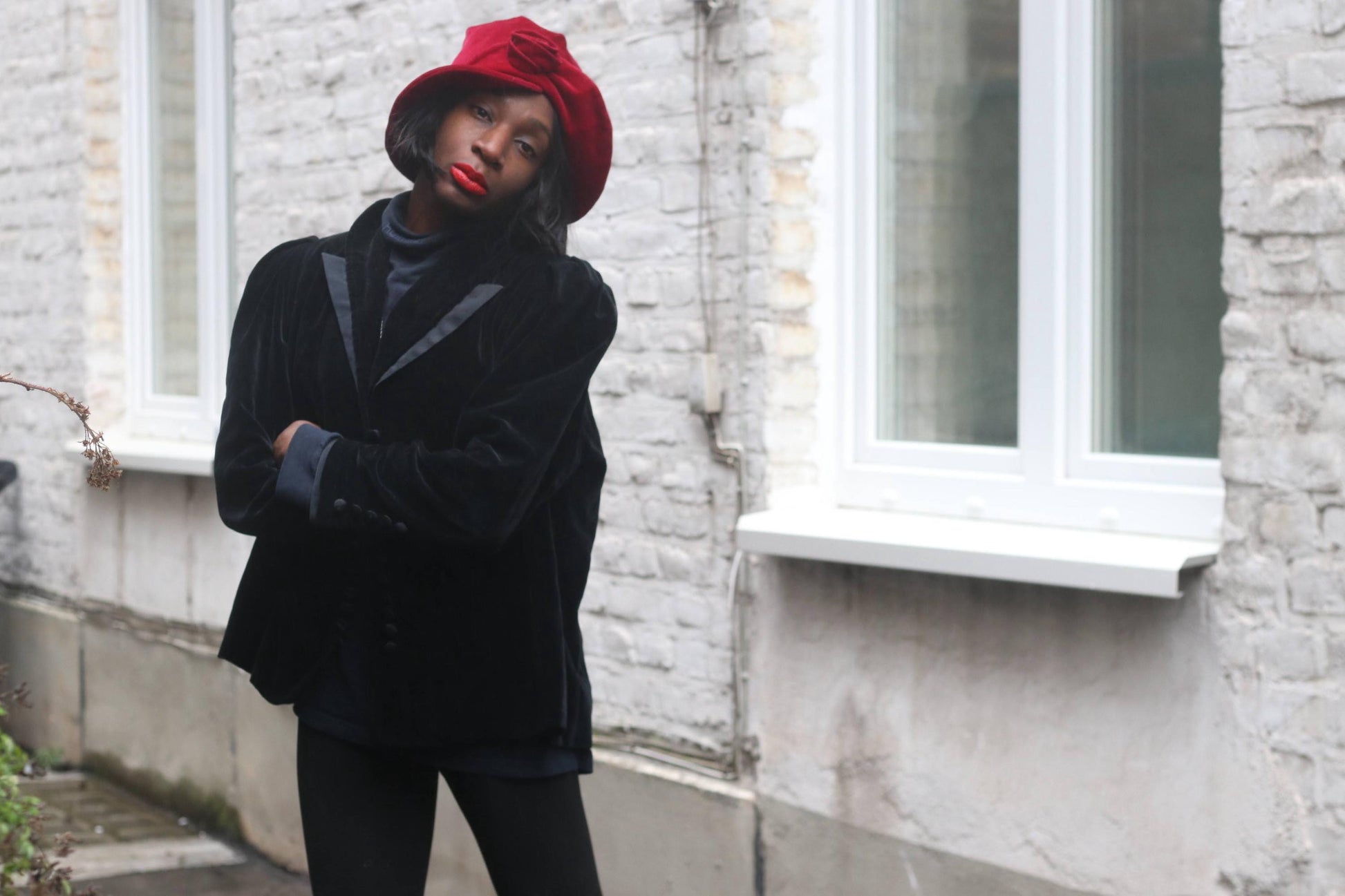 Vintage Black Velvet Jacket Puff Shoulder 1940s Style Evening Blazer Loop Button