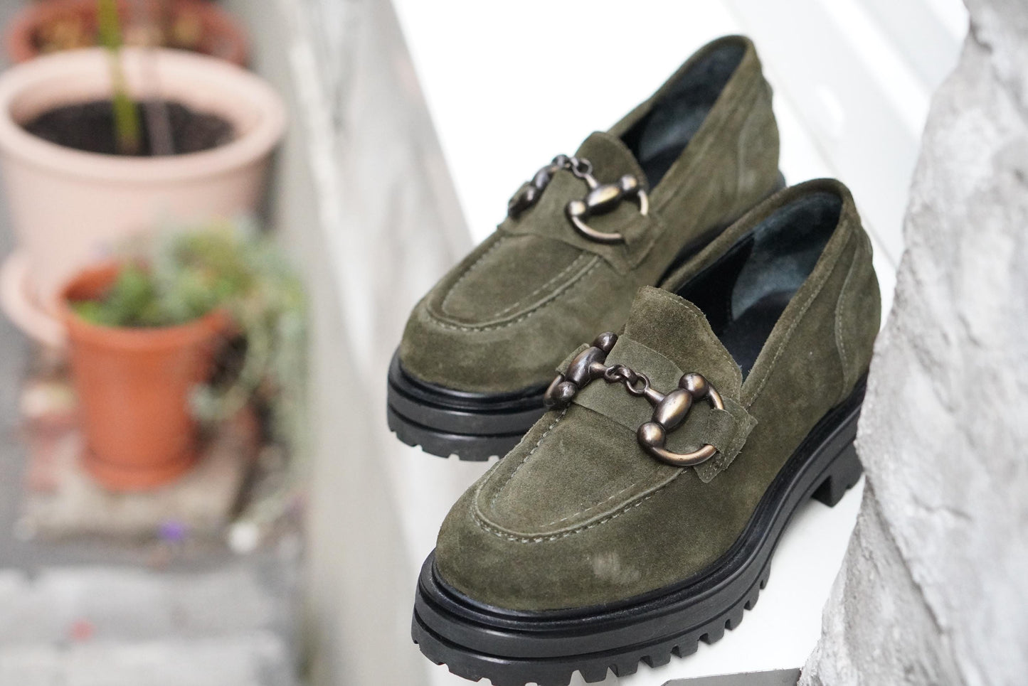 Vintage Suede Loafers Horsebit Detail| Y2k Olive Green Chunky Lug Sole Shoes Platform Loafers