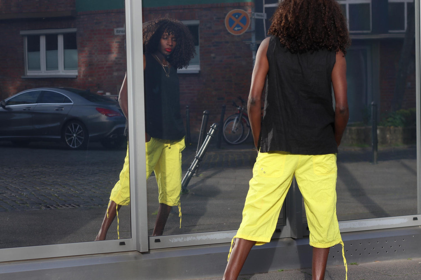 Neon Yellow Cargo Pants Vintage Cropped Trousers Y2K Capri Pants Utility Streetwear