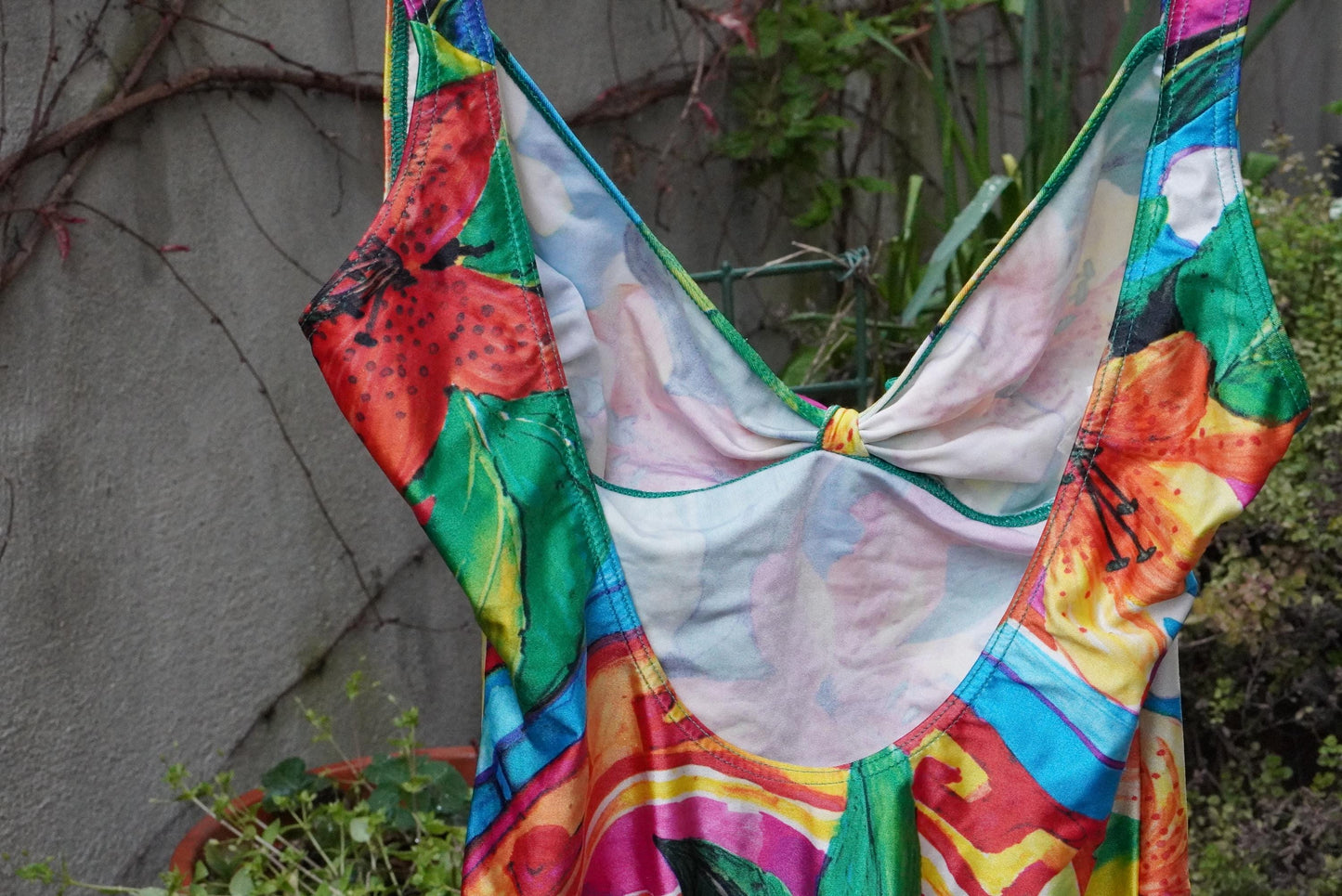 Vintage 90s Tropical Floral Swimsuit High Leg One Piece Germany Size 44 Cup B