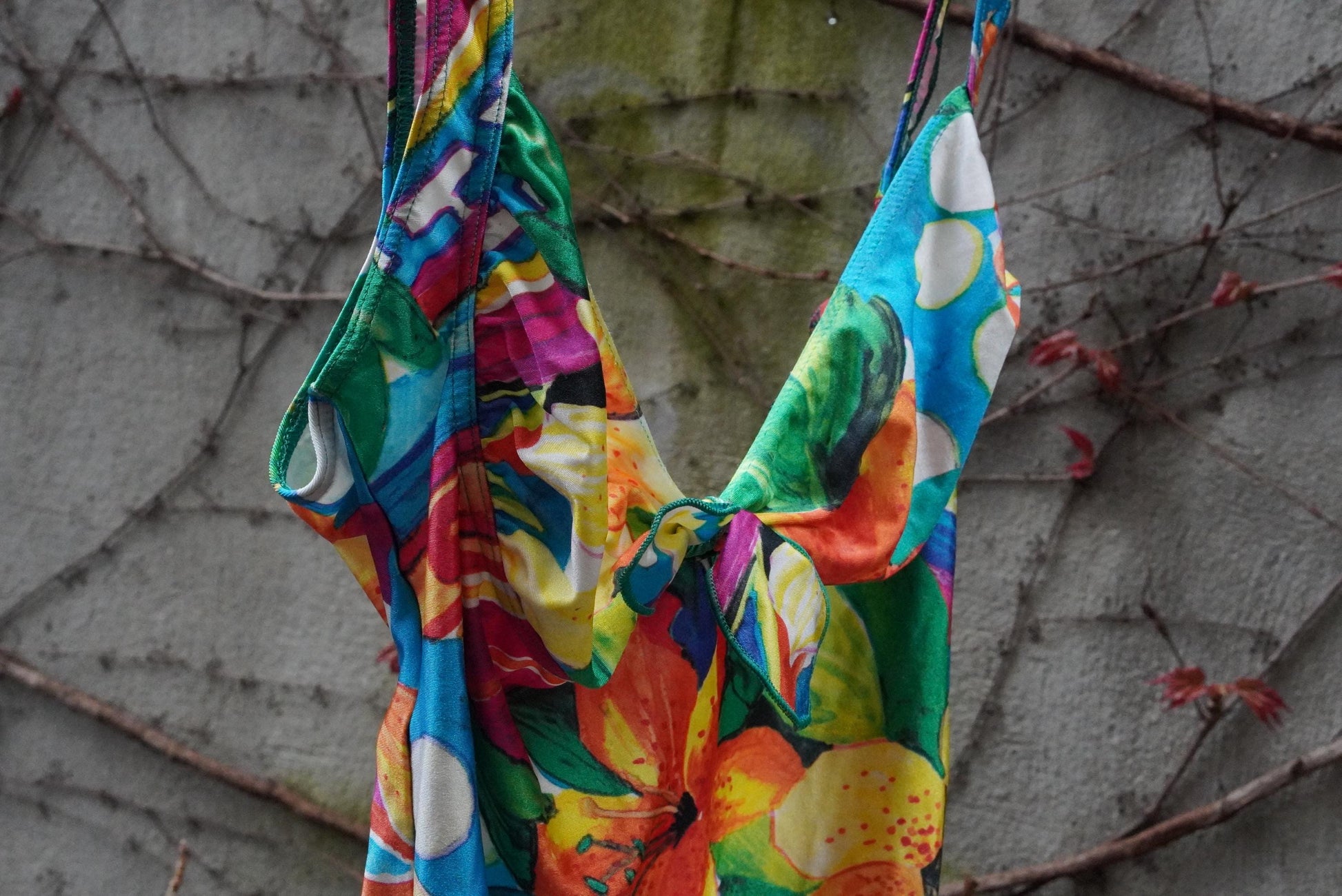 Vintage 90s Tropical Floral Swimsuit High Leg One Piece Germany Size 44 Cup B