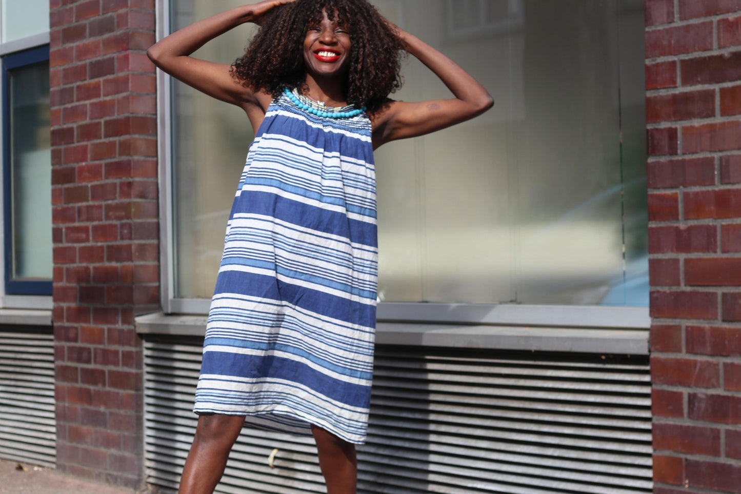Vintage Clements Ribeiro Dress 90s Striped Dress Beaded Halter Top