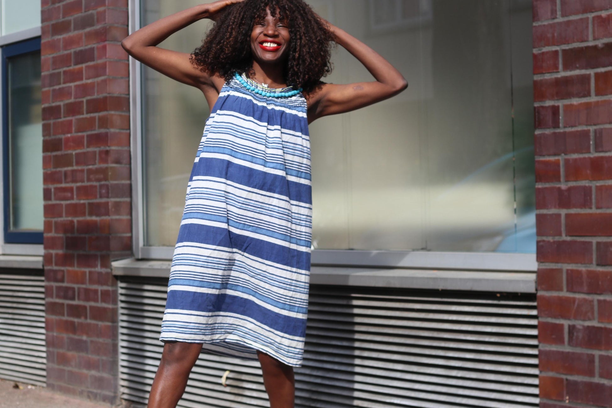 Vintage Clements Ribeiro Dress 90s Striped Dress Beaded Halter Top