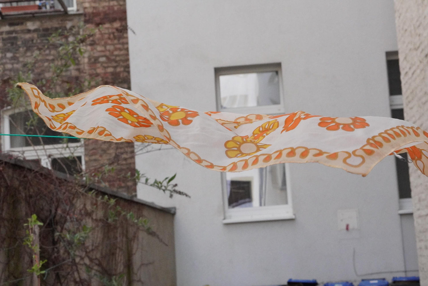 60s Floral Scarf Orange Yellow Flower Power Head Wrap Vintage Mod Sheer Neck Tie
