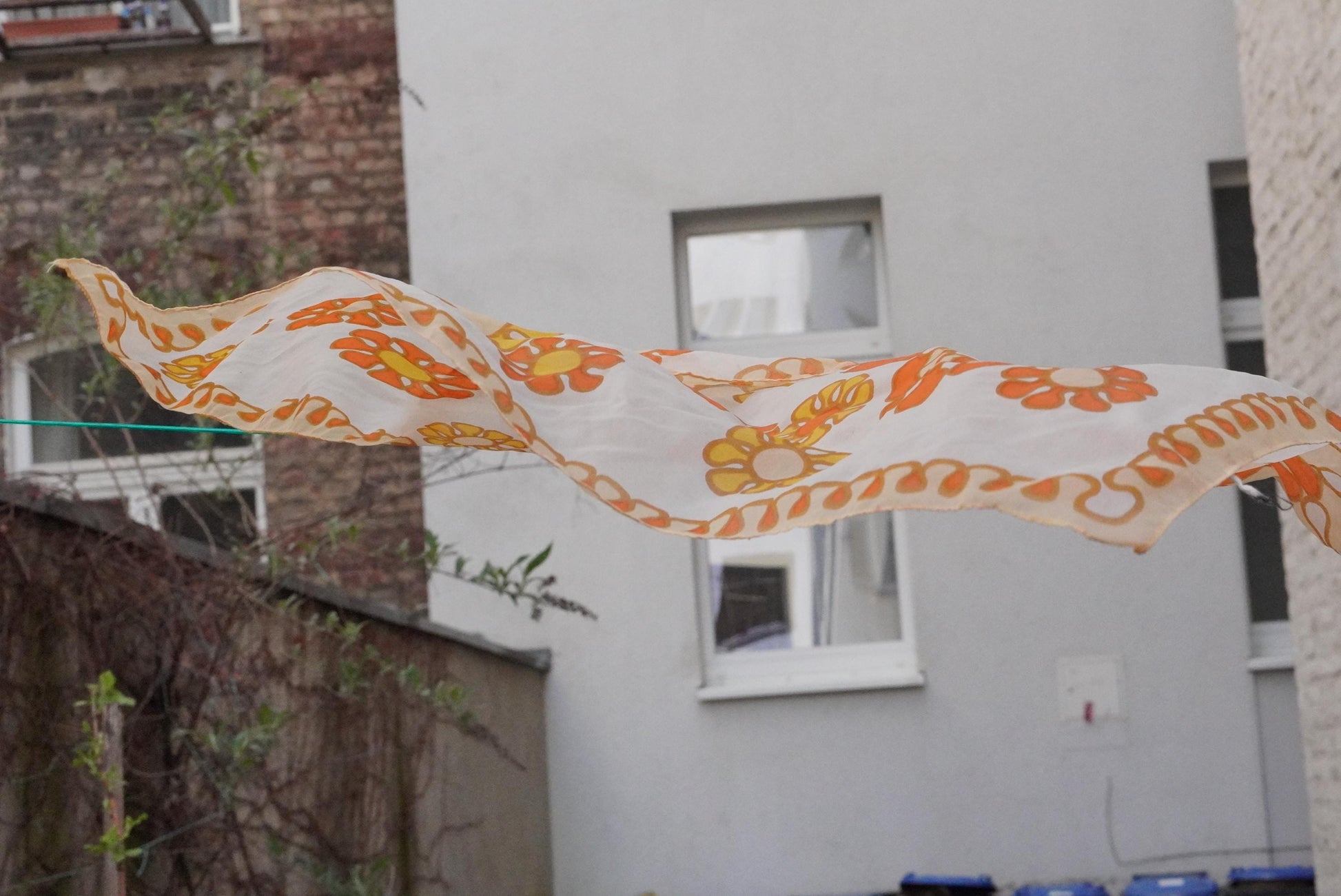 60s Floral Scarf Orange Yellow Flower Power Head Wrap Vintage Mod Sheer Neck Tie