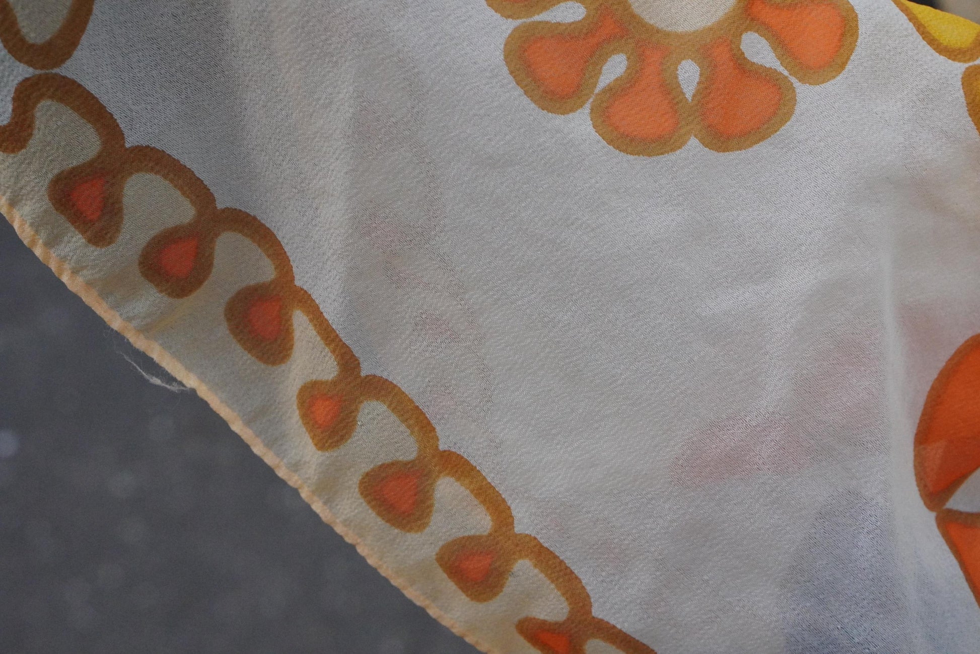 60s Floral Scarf Orange Yellow Flower Power Head Wrap Vintage Mod Sheer Neck Tie