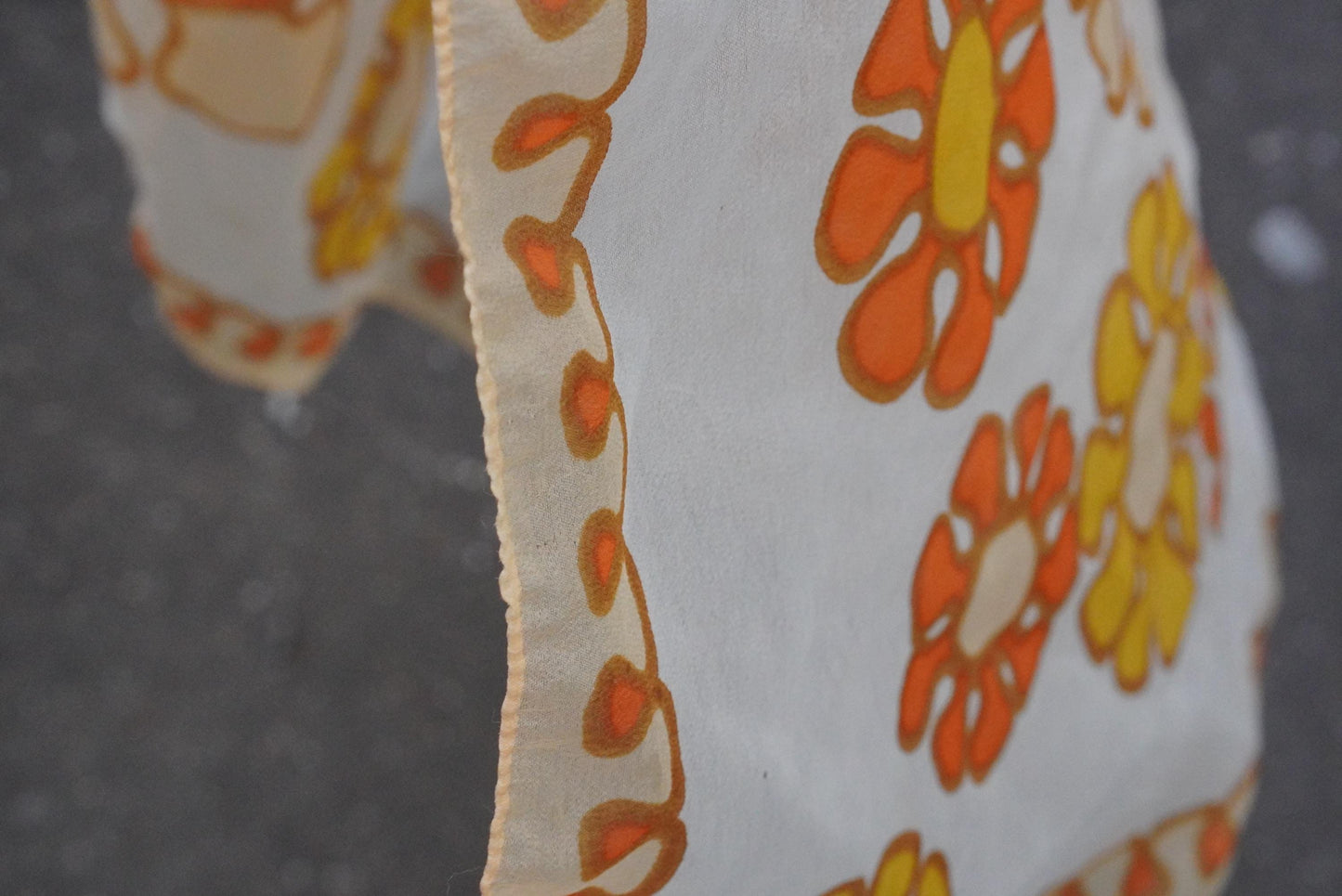 60s Floral Scarf Orange Yellow Flower Power Head Wrap Vintage Mod Sheer Neck Tie