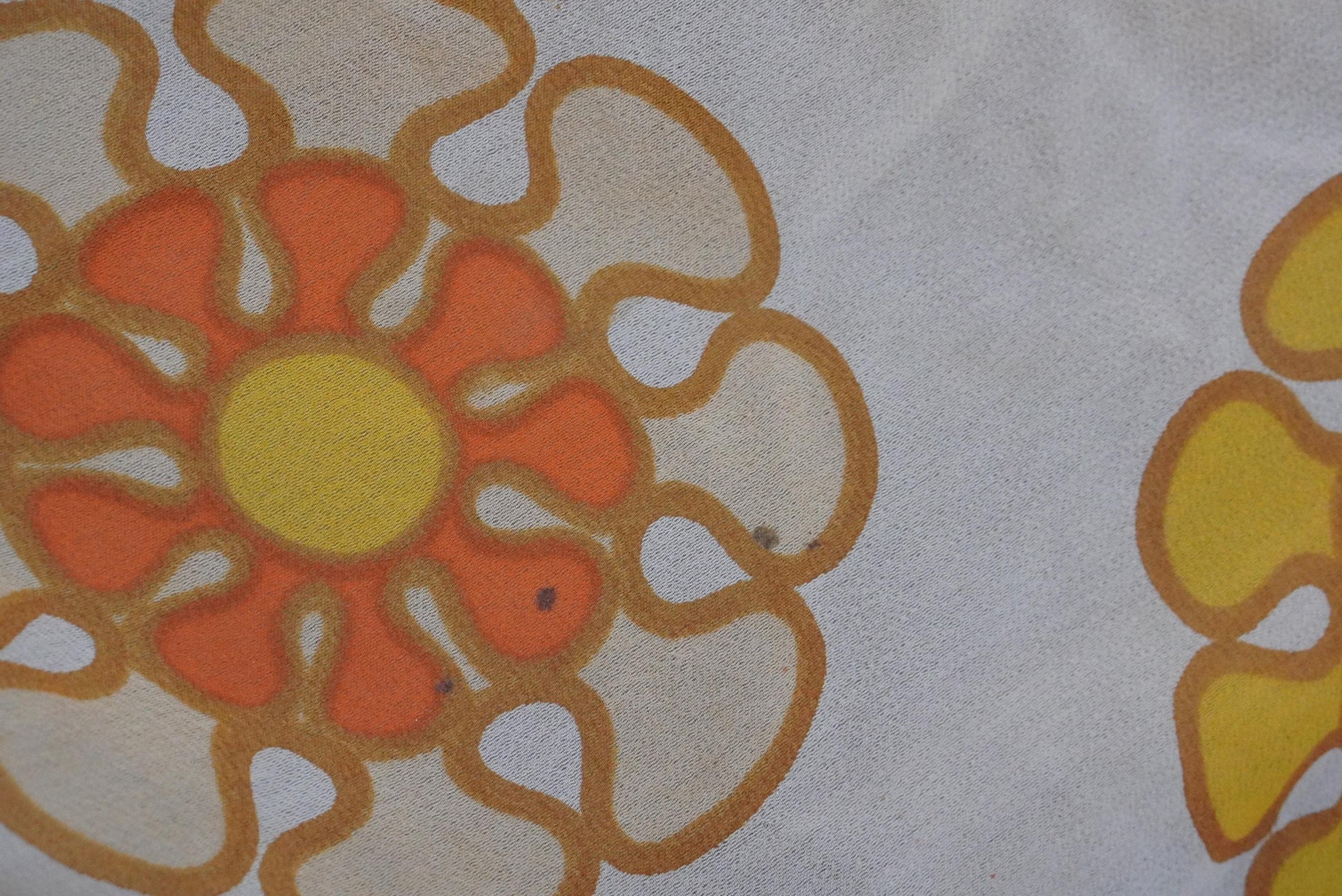 60s Floral Scarf Orange Yellow Flower Power Head Wrap Vintage Mod Sheer Neck Tie