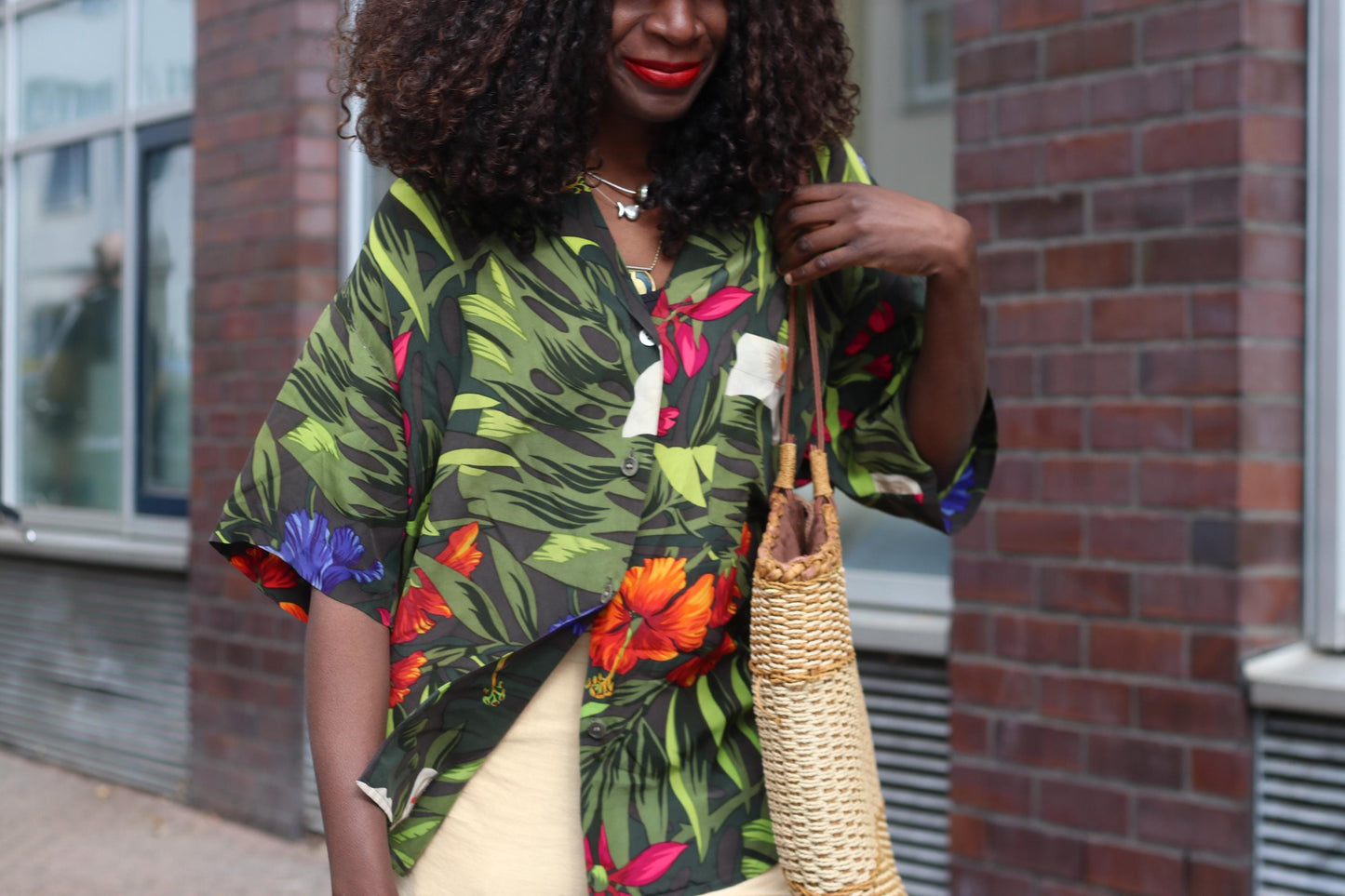 Vintage Anne Klein Silk Tropical Shirt| 90s Floral Button Down Short Sleeve Hawaiian Blouse