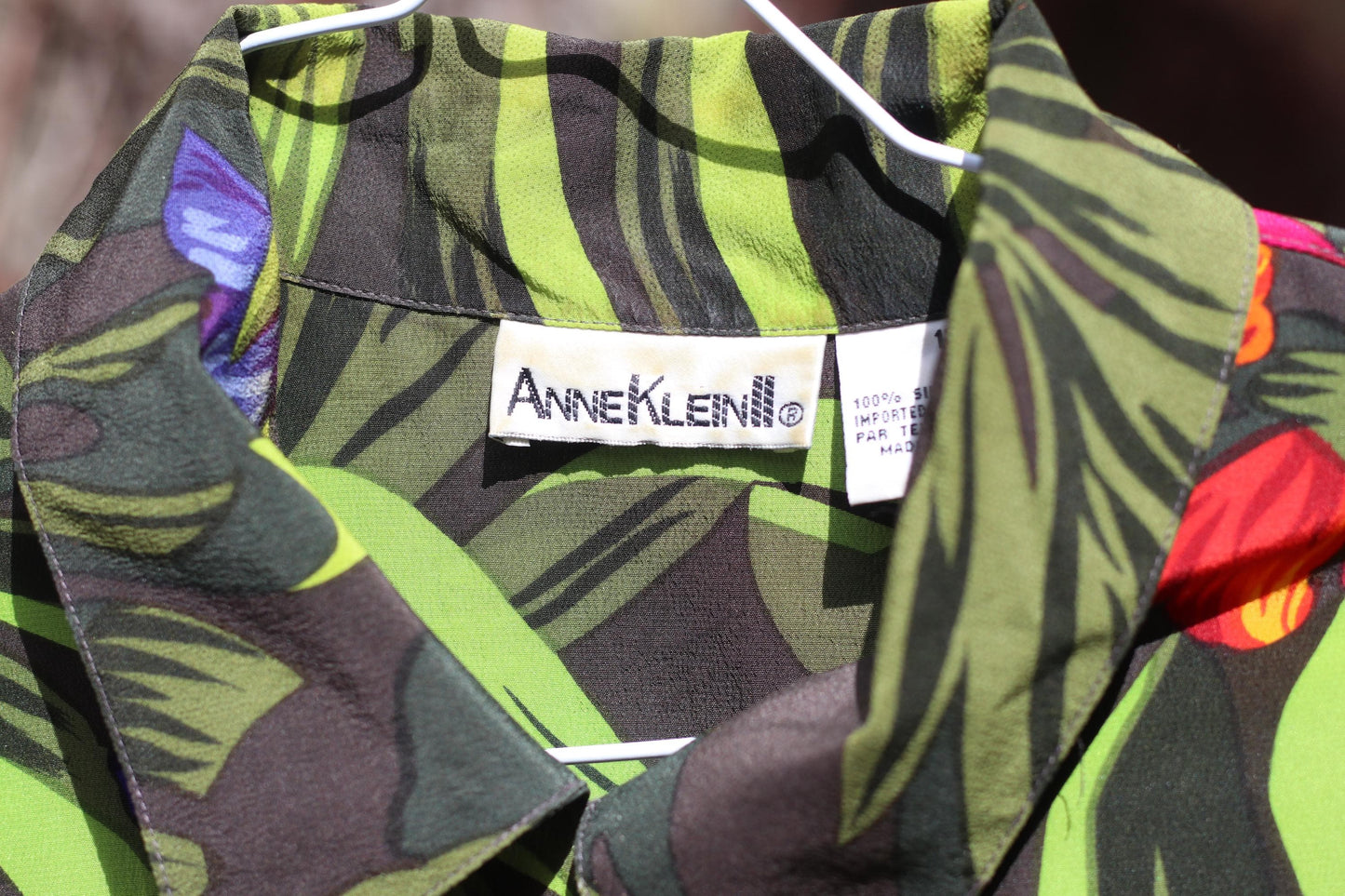 Vintage Anne Klein Silk Tropical Shirt| 90s Floral Button Down Short Sleeve Hawaiian Blouse