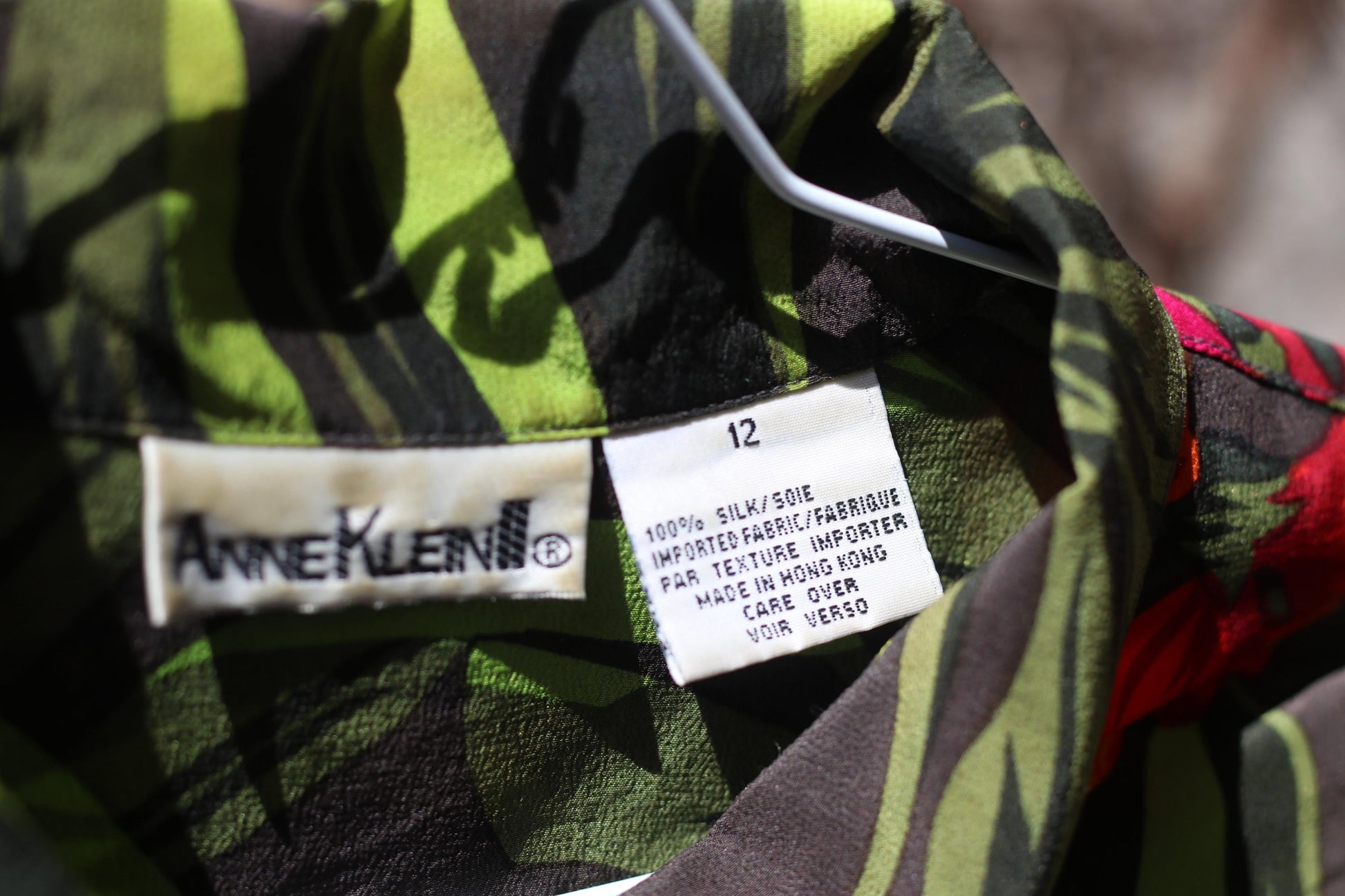 Vintage Anne Klein Silk Tropical Shirt| 90s Floral Button Down Short Sleeve Hawaiian Blouse